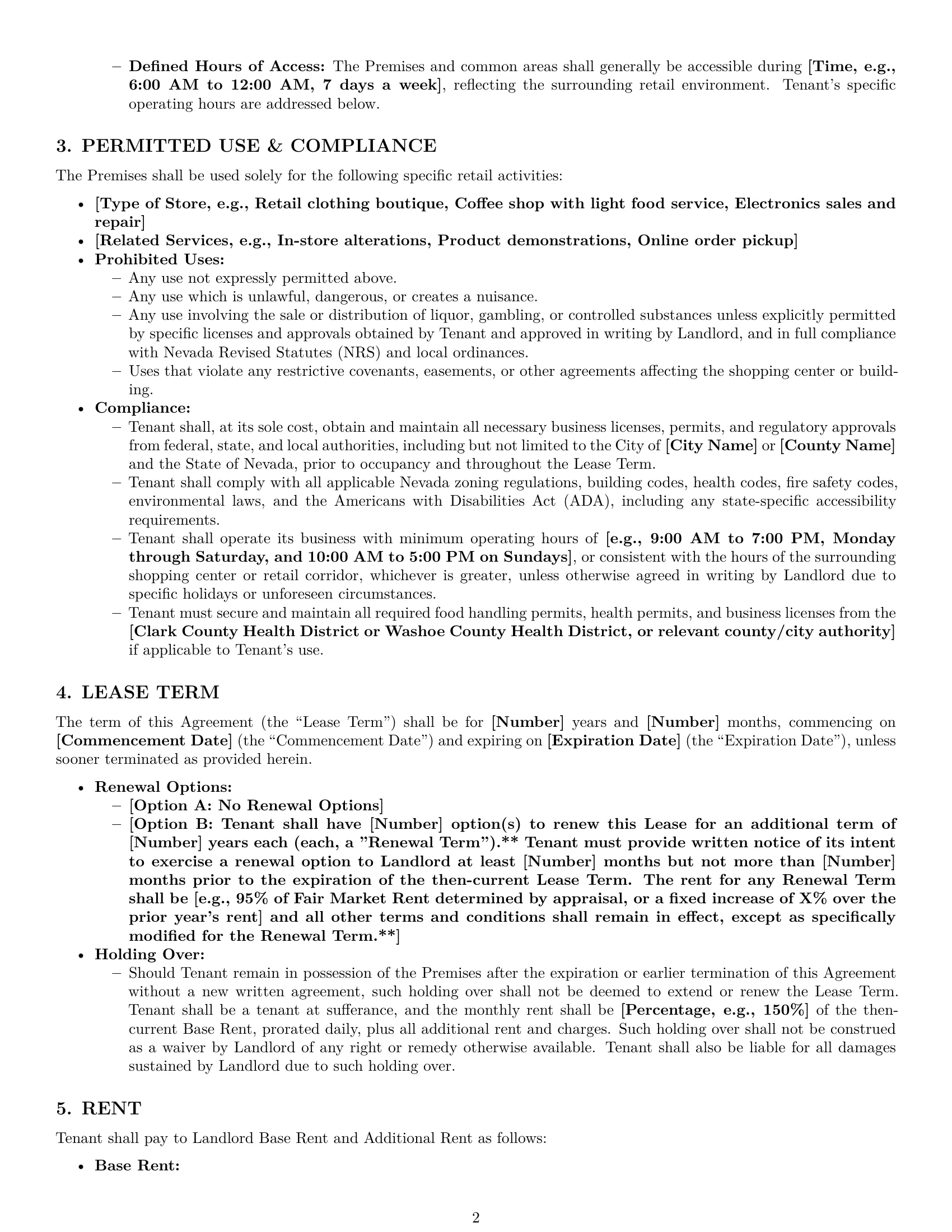Preview page 2 of Pro Nevada retail lease agreement template