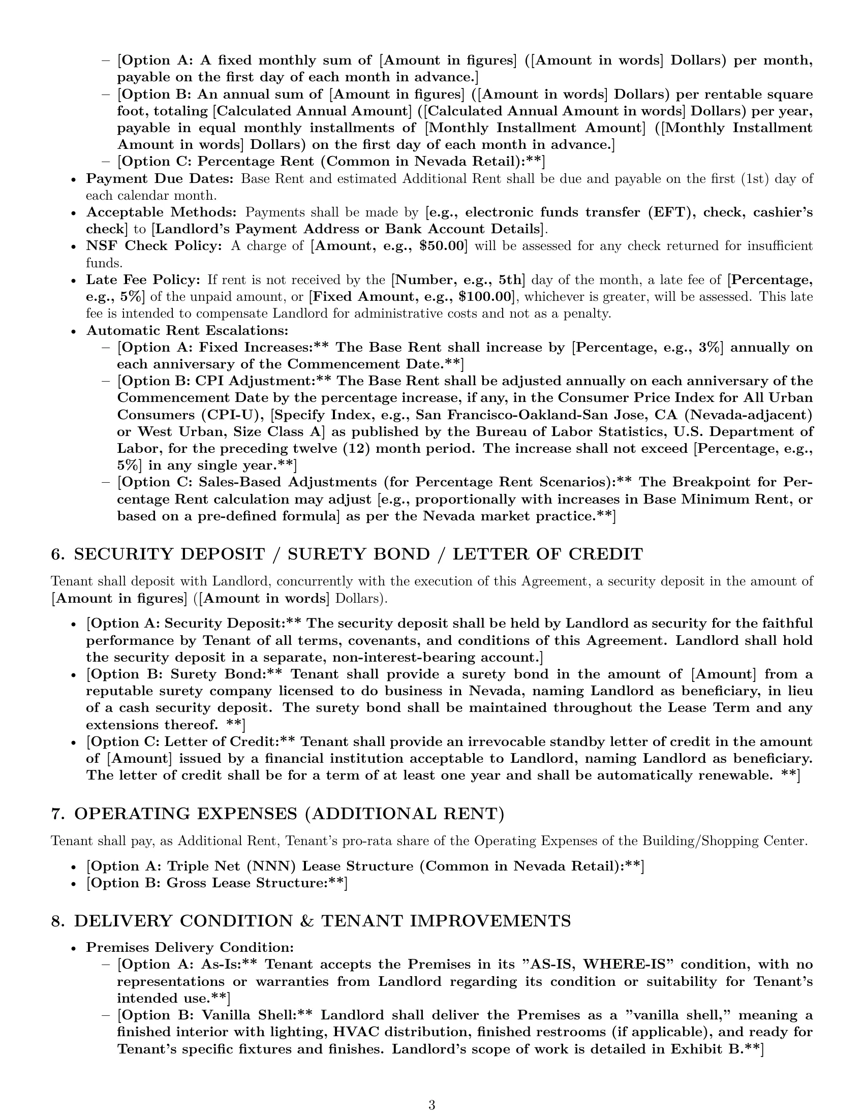 Preview page 3 of Pro Nevada retail lease agreement template