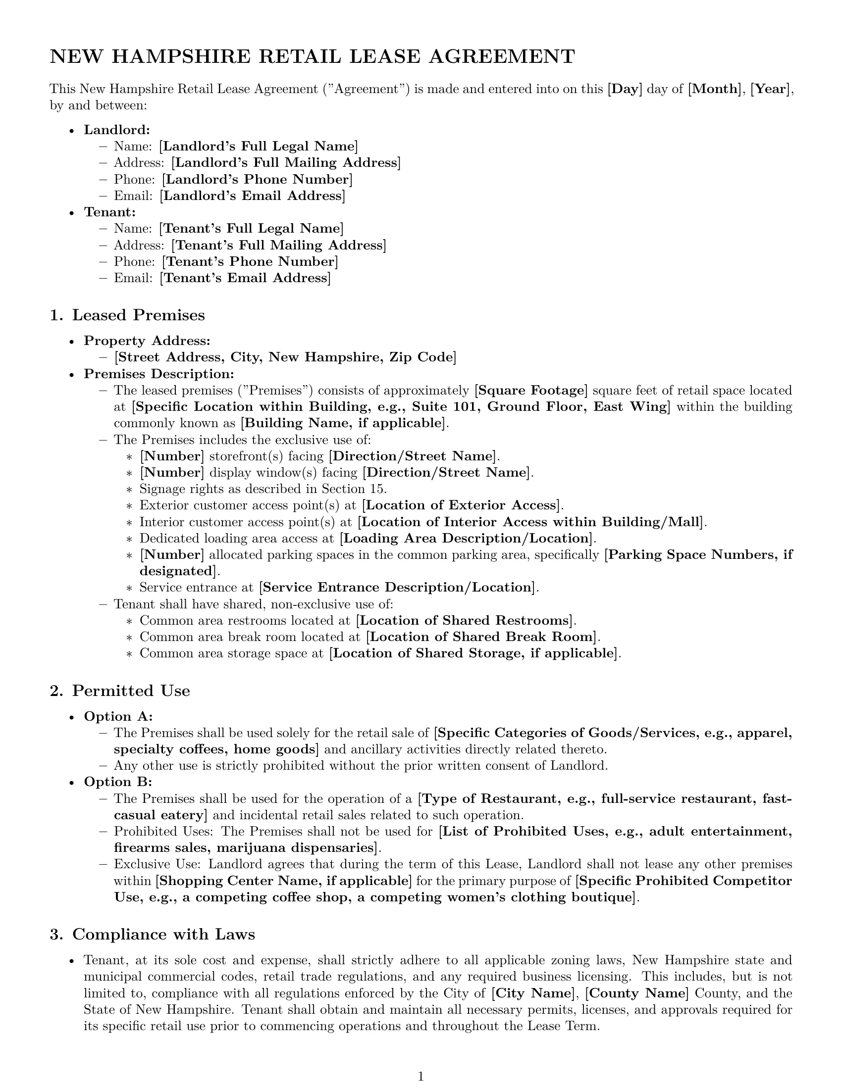 Preview page 1 of Pro New Hampshire retail lease agreement template