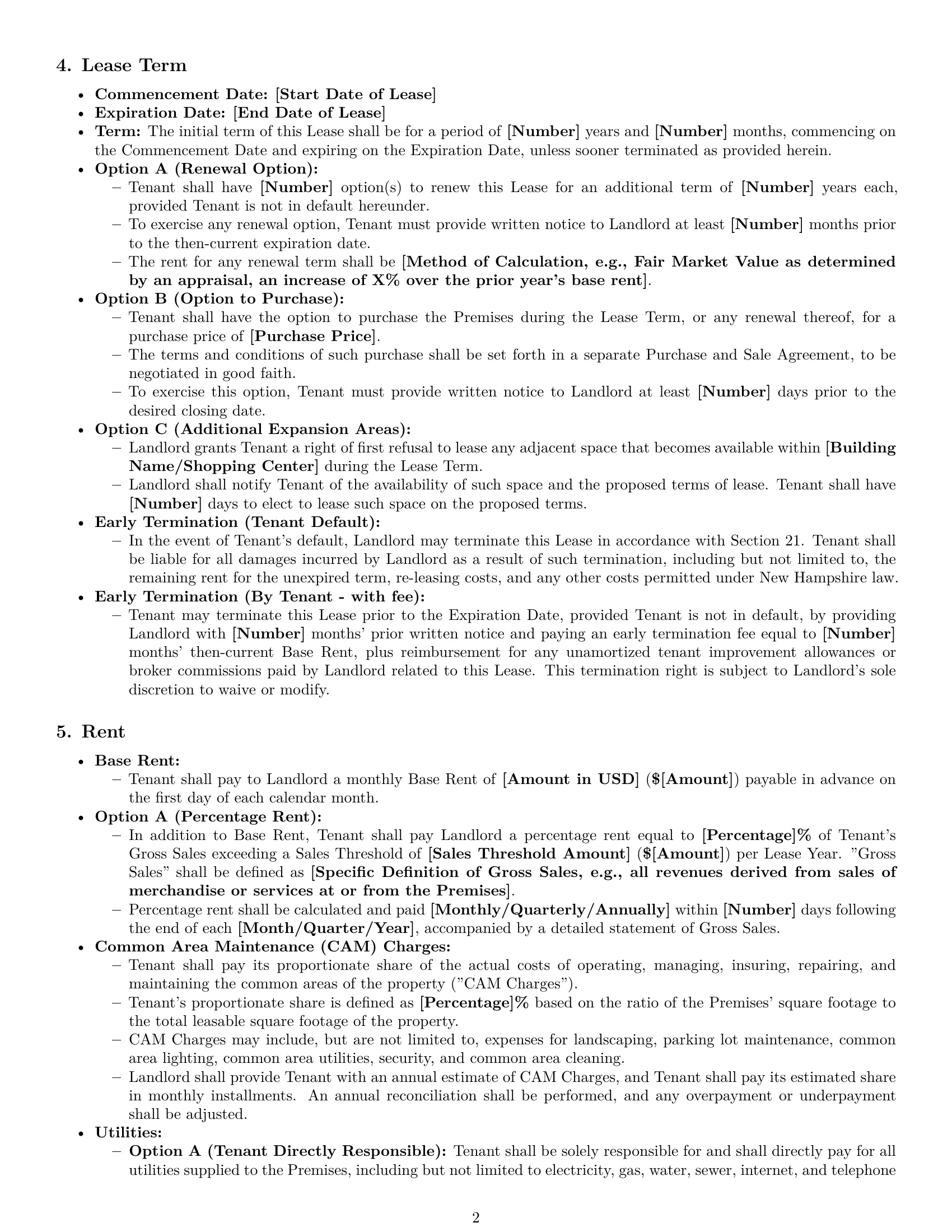 Preview page 2 of Pro New Hampshire retail lease agreement template