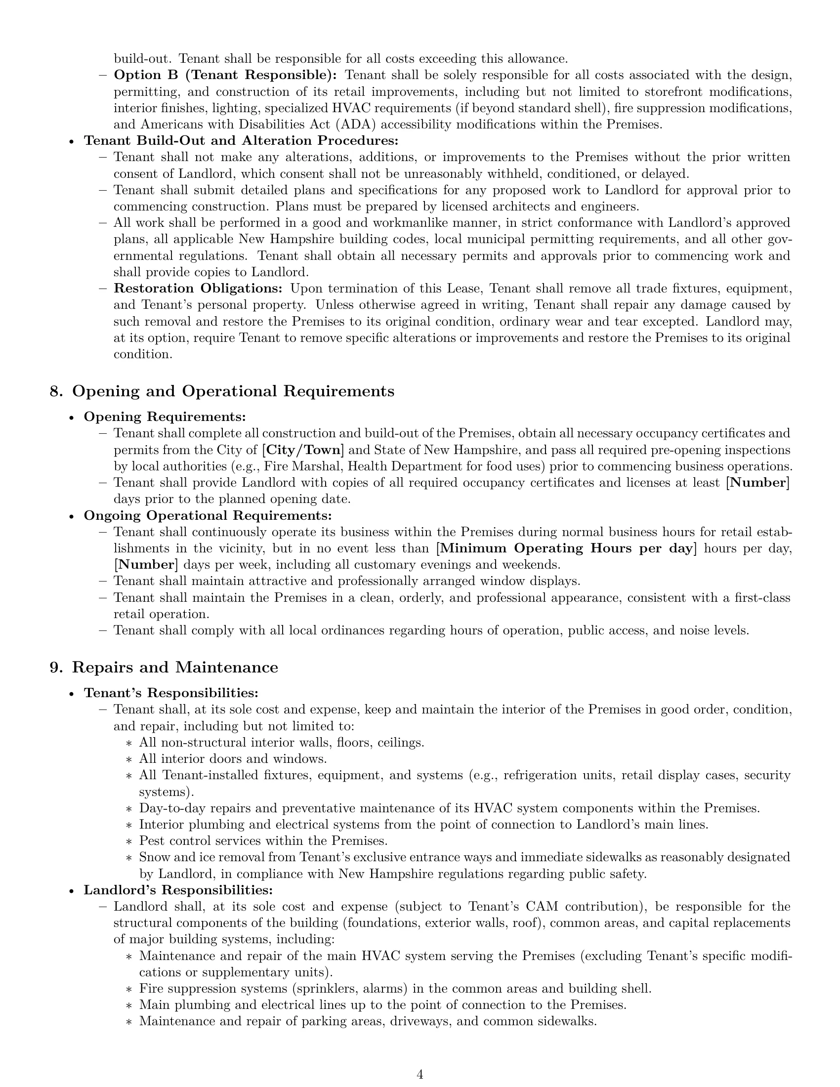 Preview page 4 of Pro New Hampshire retail lease agreement template