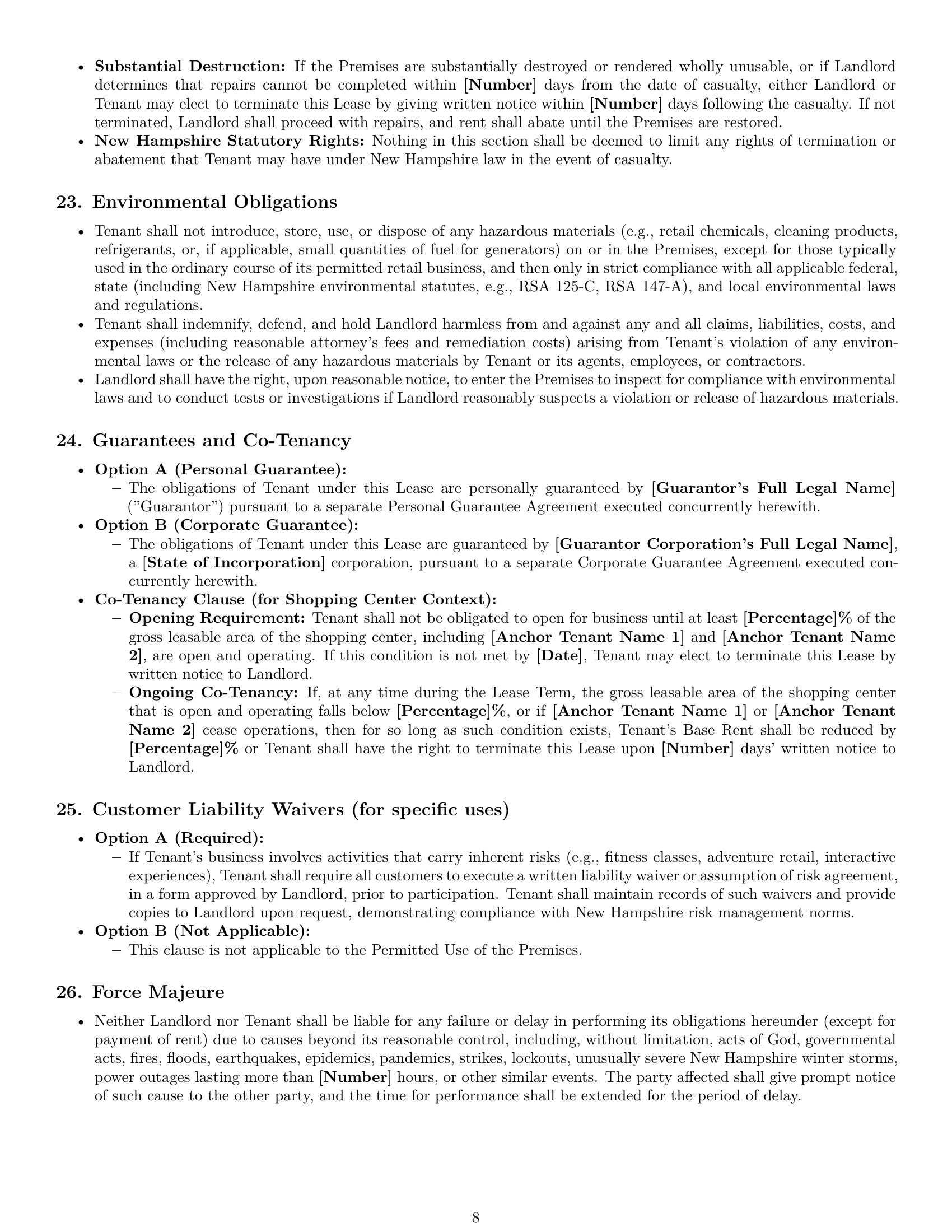 Preview page 8 of Pro New Hampshire retail lease agreement template