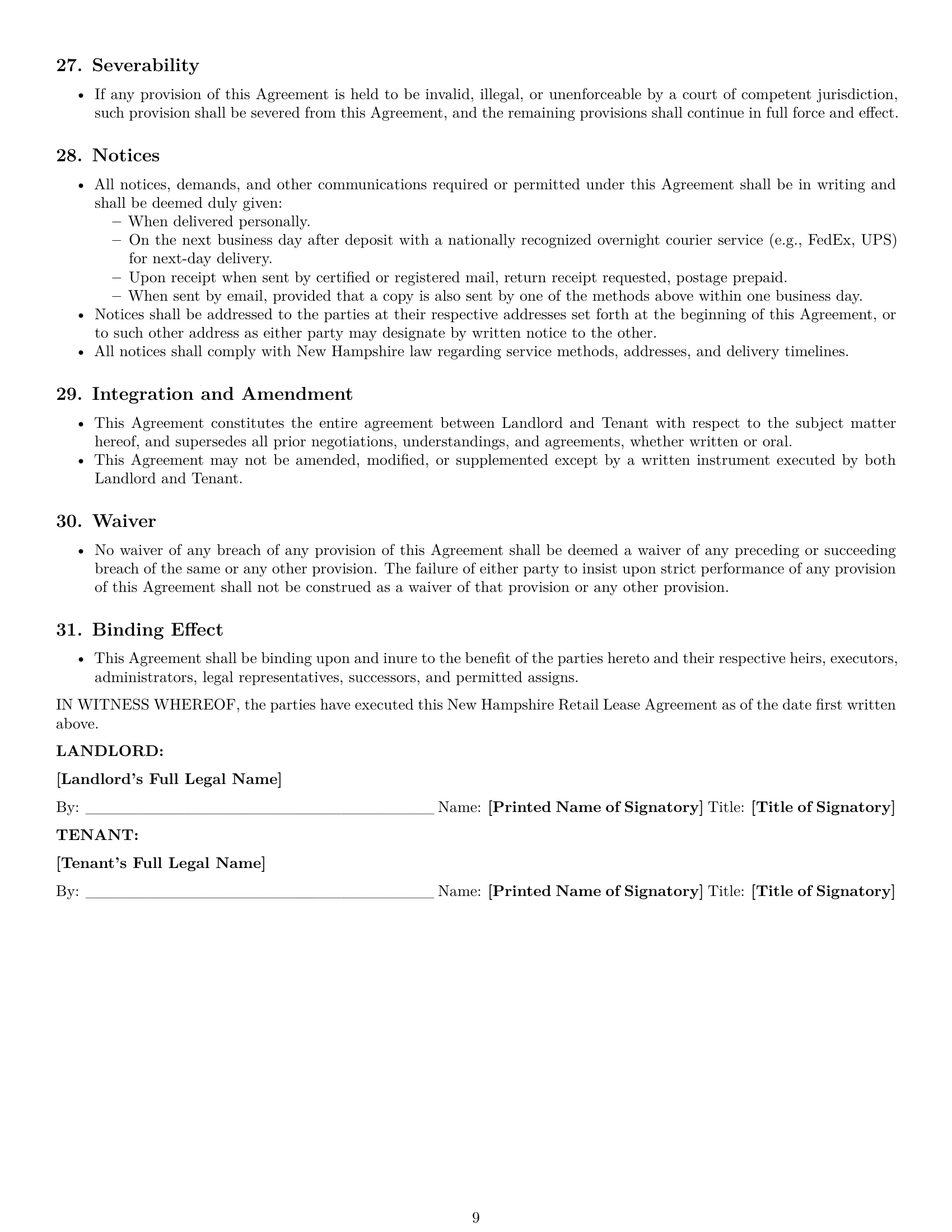 Preview page 9 of Pro New Hampshire retail lease agreement template