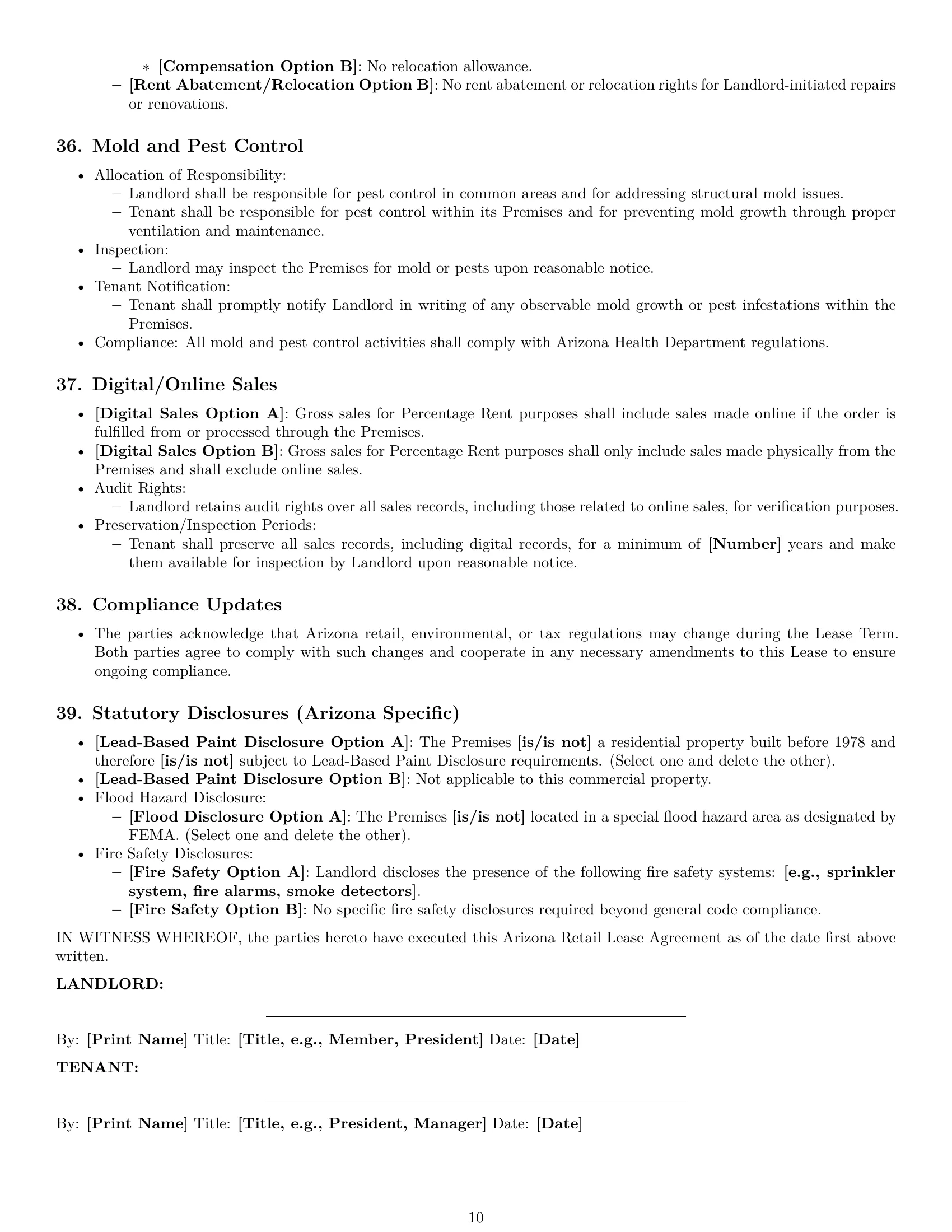 Preview page 10 of Pro Arizona retail lease agreement template