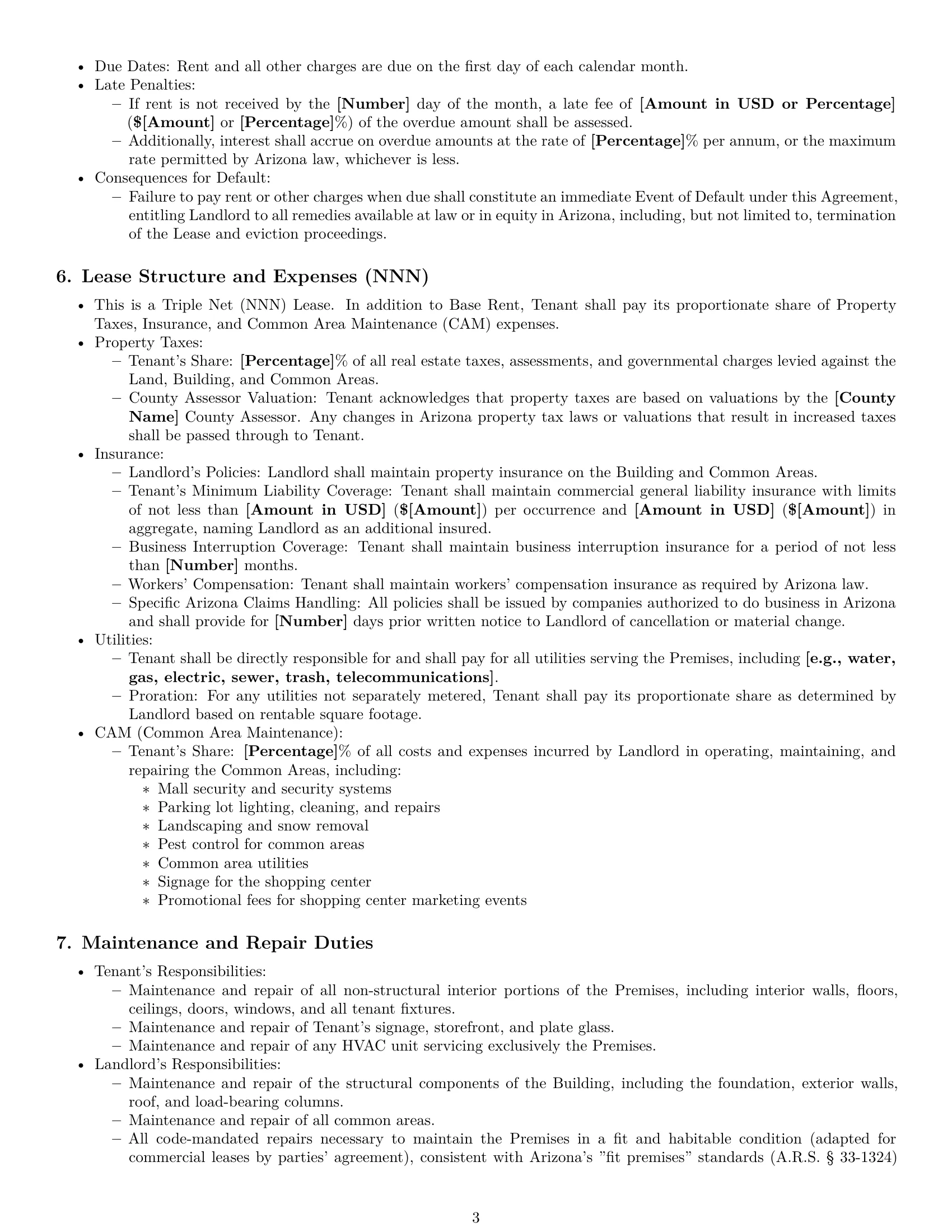 Preview page 3 of Pro Arizona retail lease agreement template