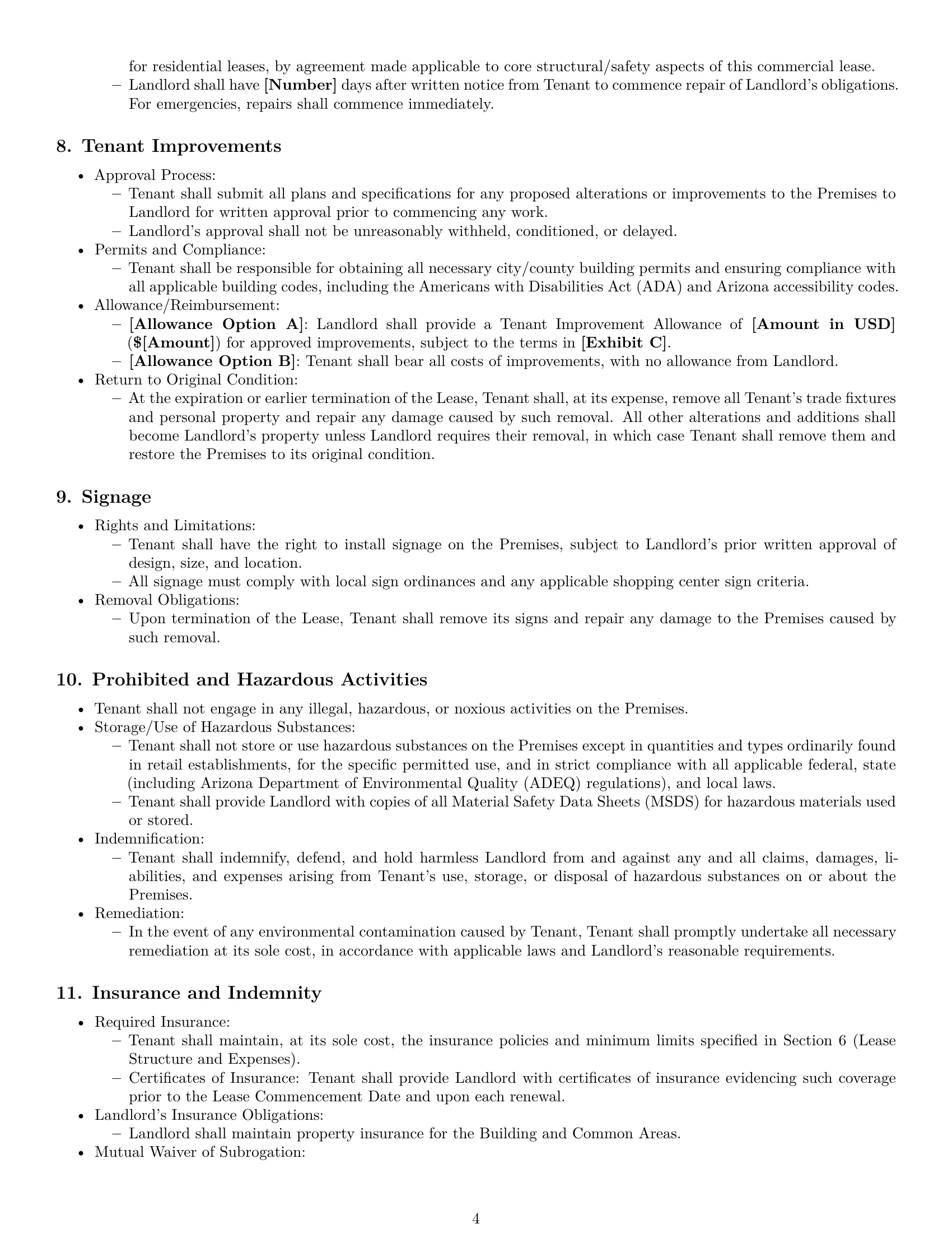 Preview page 4 of Pro Arizona retail lease agreement template