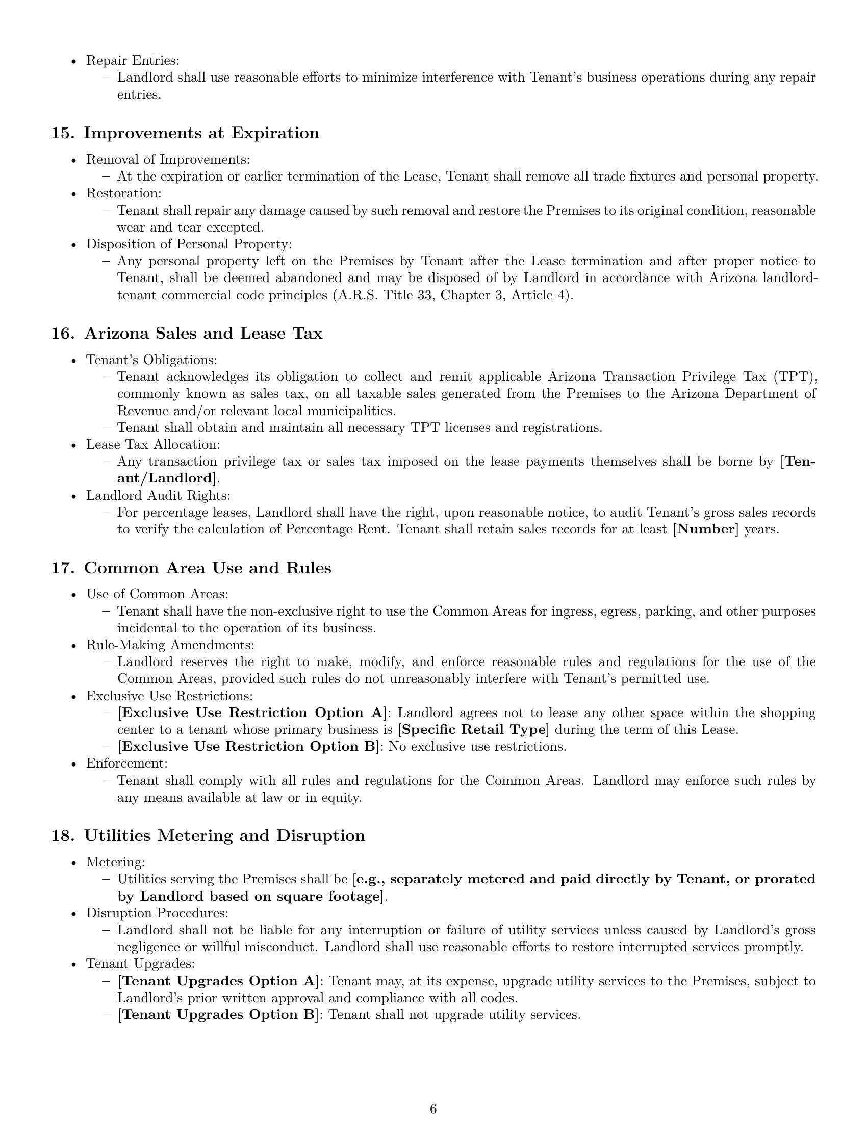 Preview page 6 of Pro Arizona retail lease agreement template