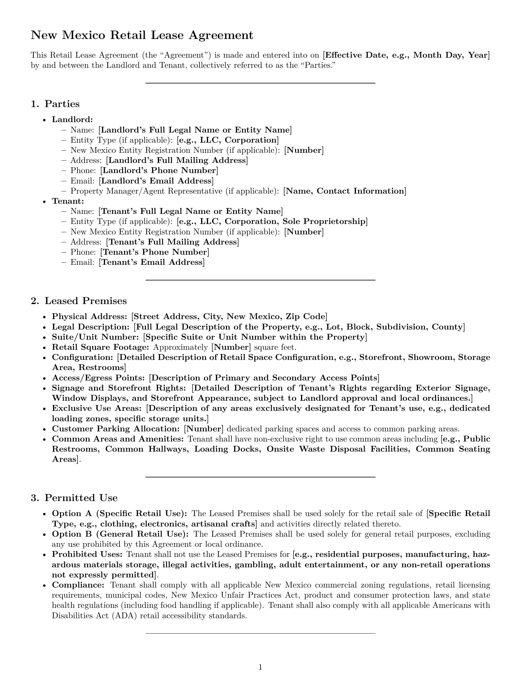 Preview page 1 of Pro New Mexico retail lease agreement template