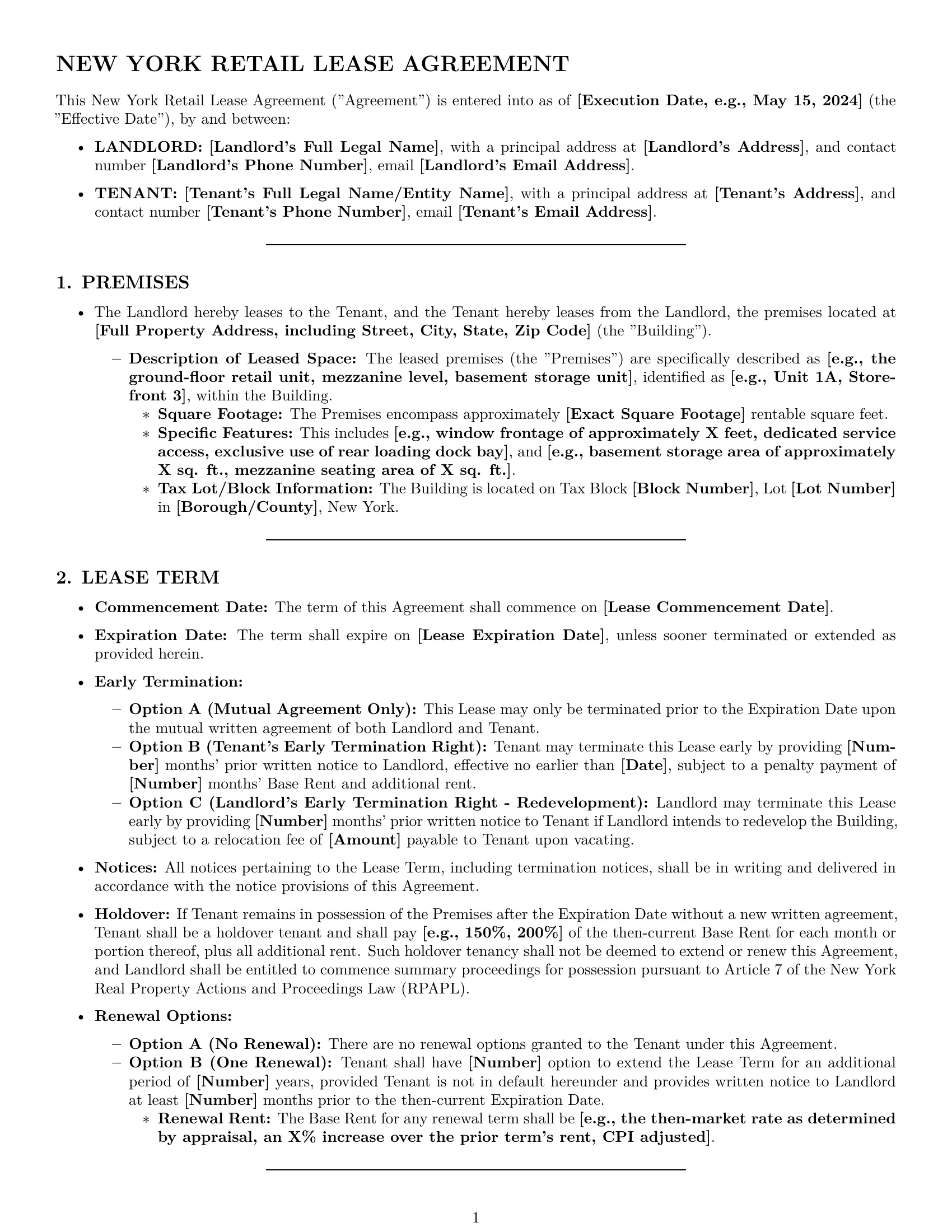 Preview page 1 of Pro New York retail lease agreement template