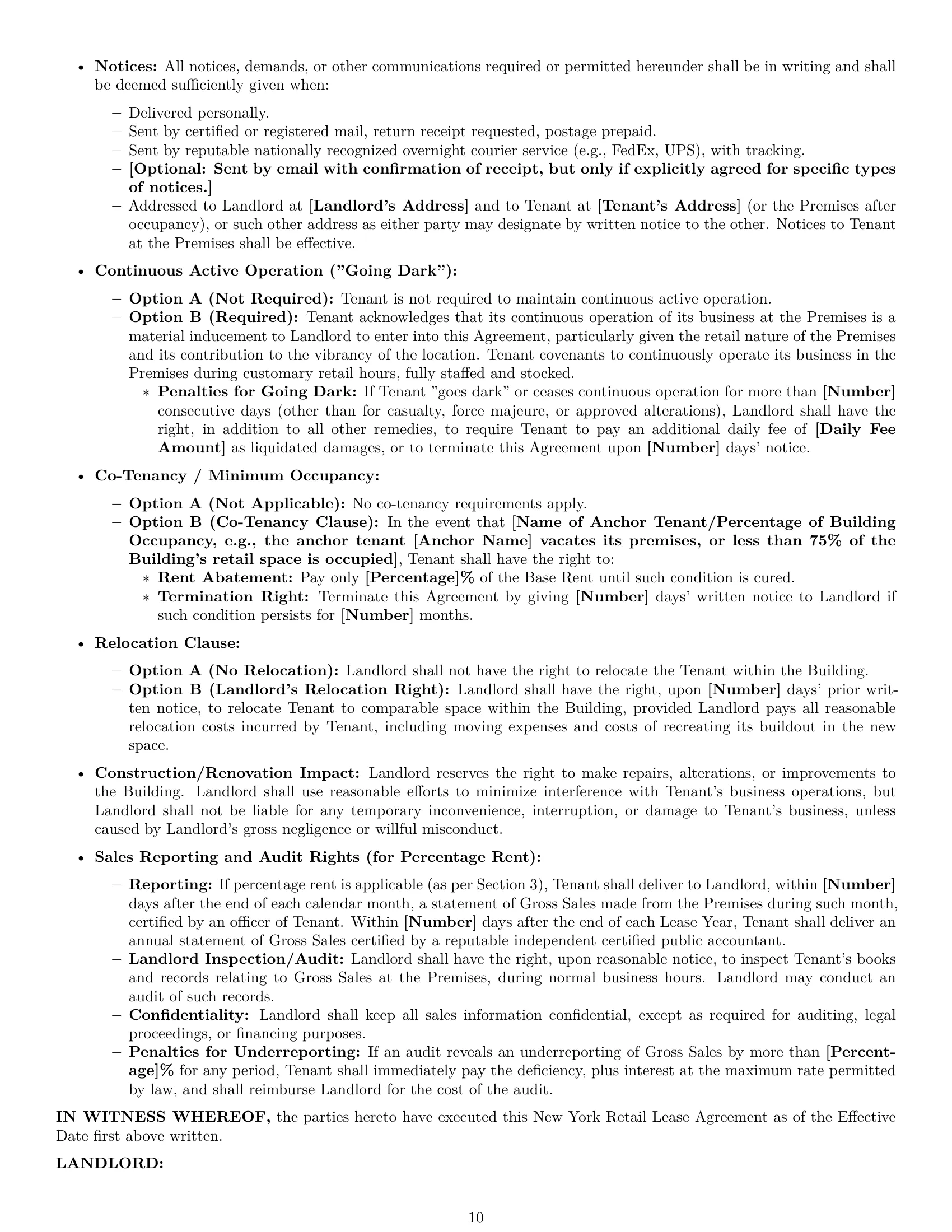 Preview page 10 of Pro New York retail lease agreement template