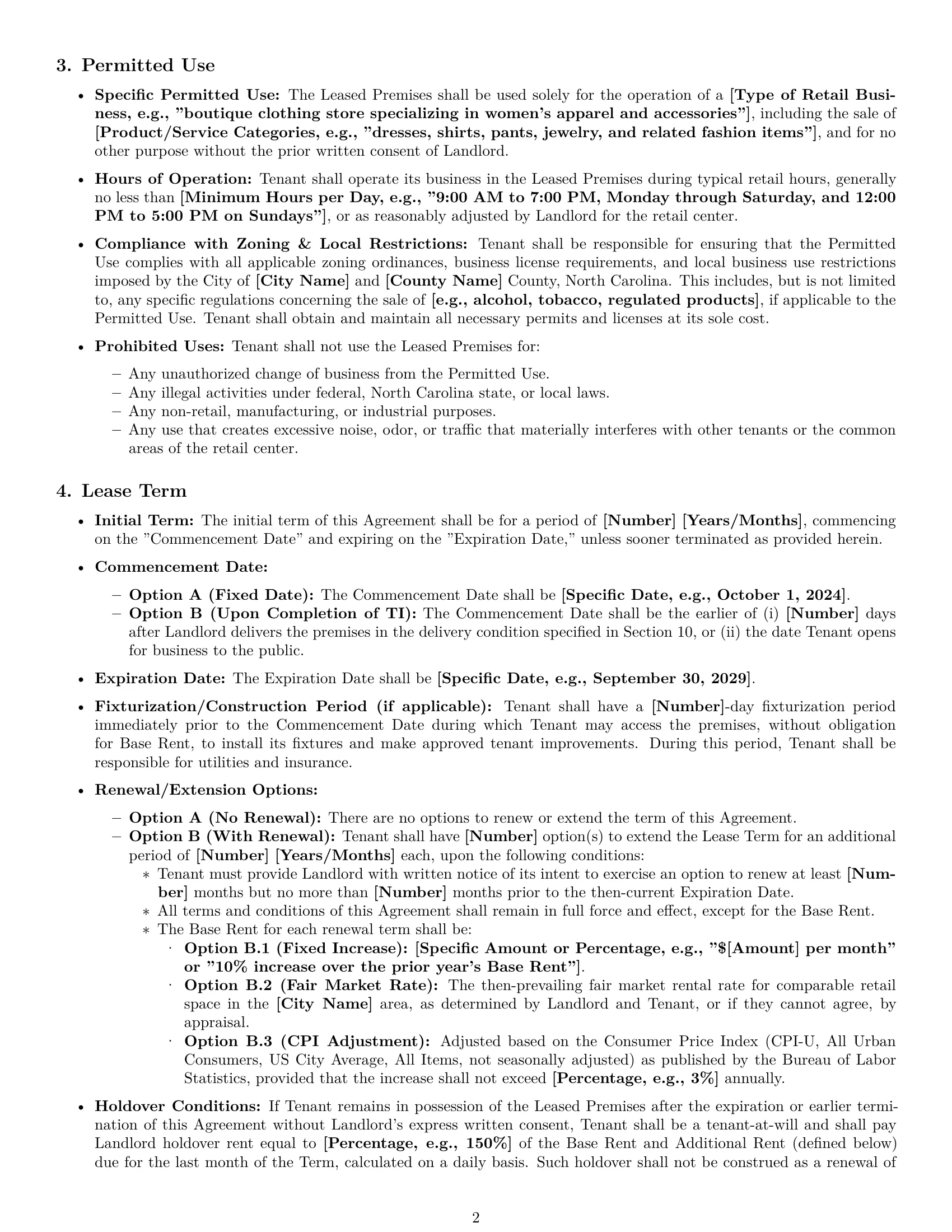 Preview page 2 of Pro North Carolina retail lease agreement template