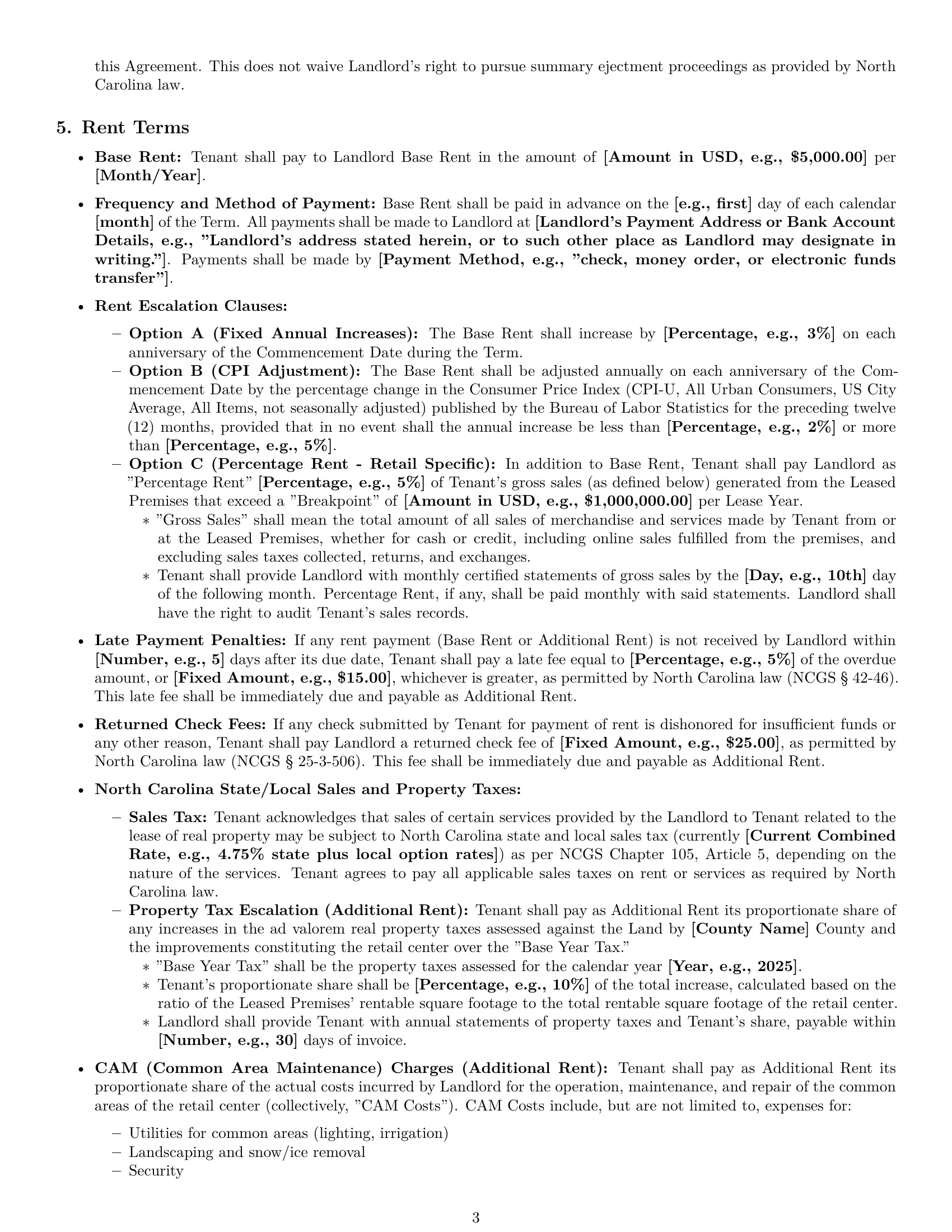 Preview page 3 of Pro North Carolina retail lease agreement template