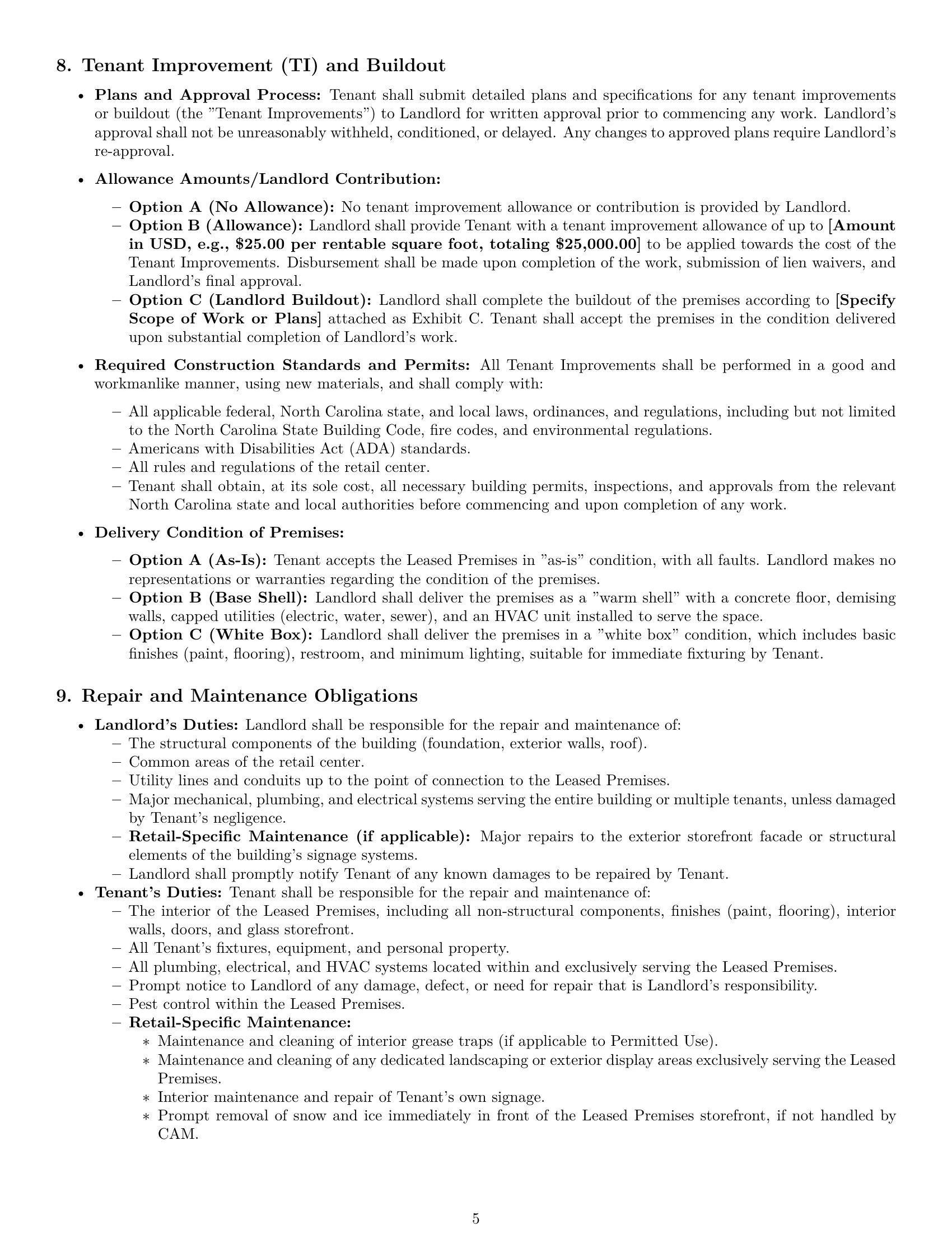 Preview page 5 of Pro North Carolina retail lease agreement template