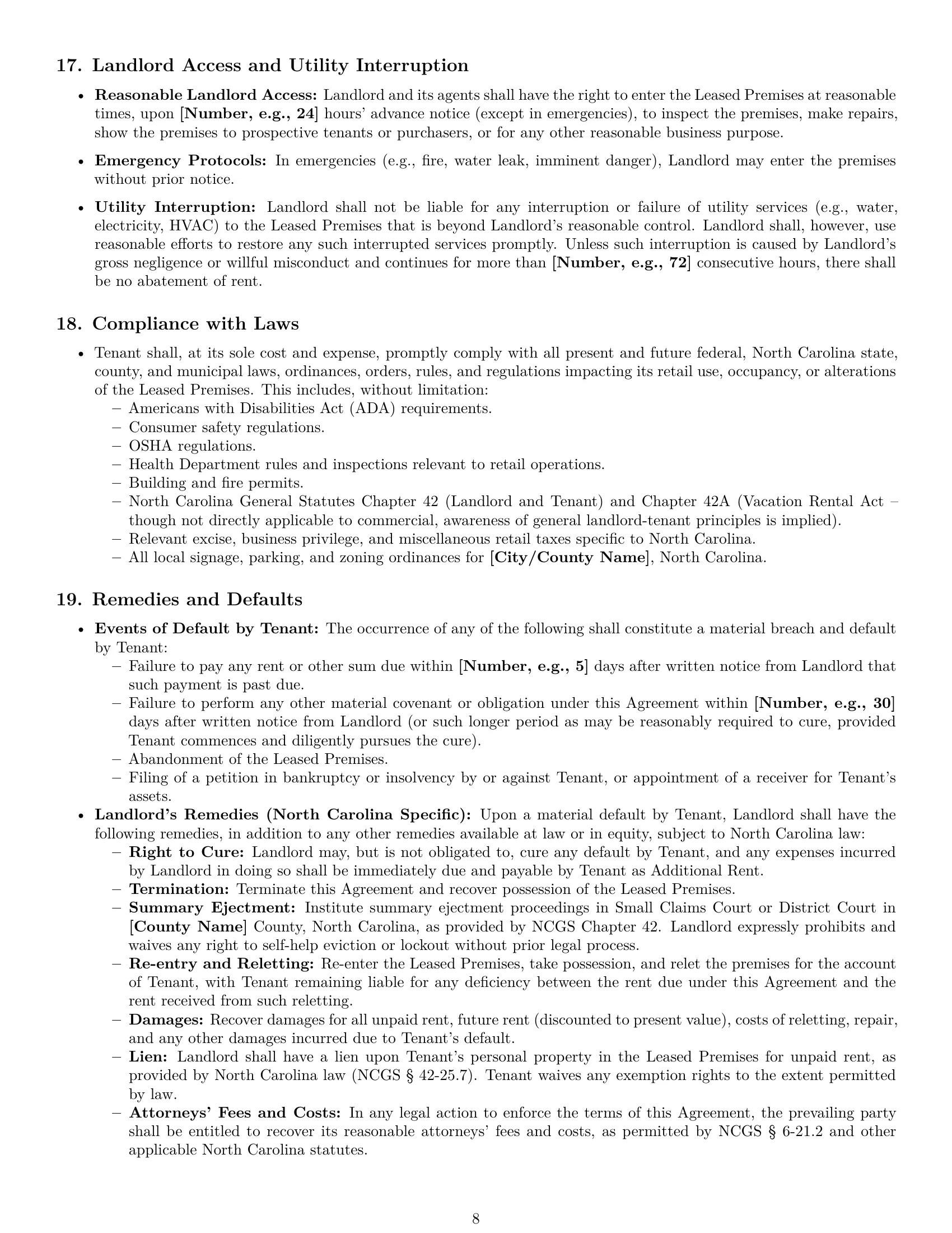 Preview page 8 of Pro North Carolina retail lease agreement template