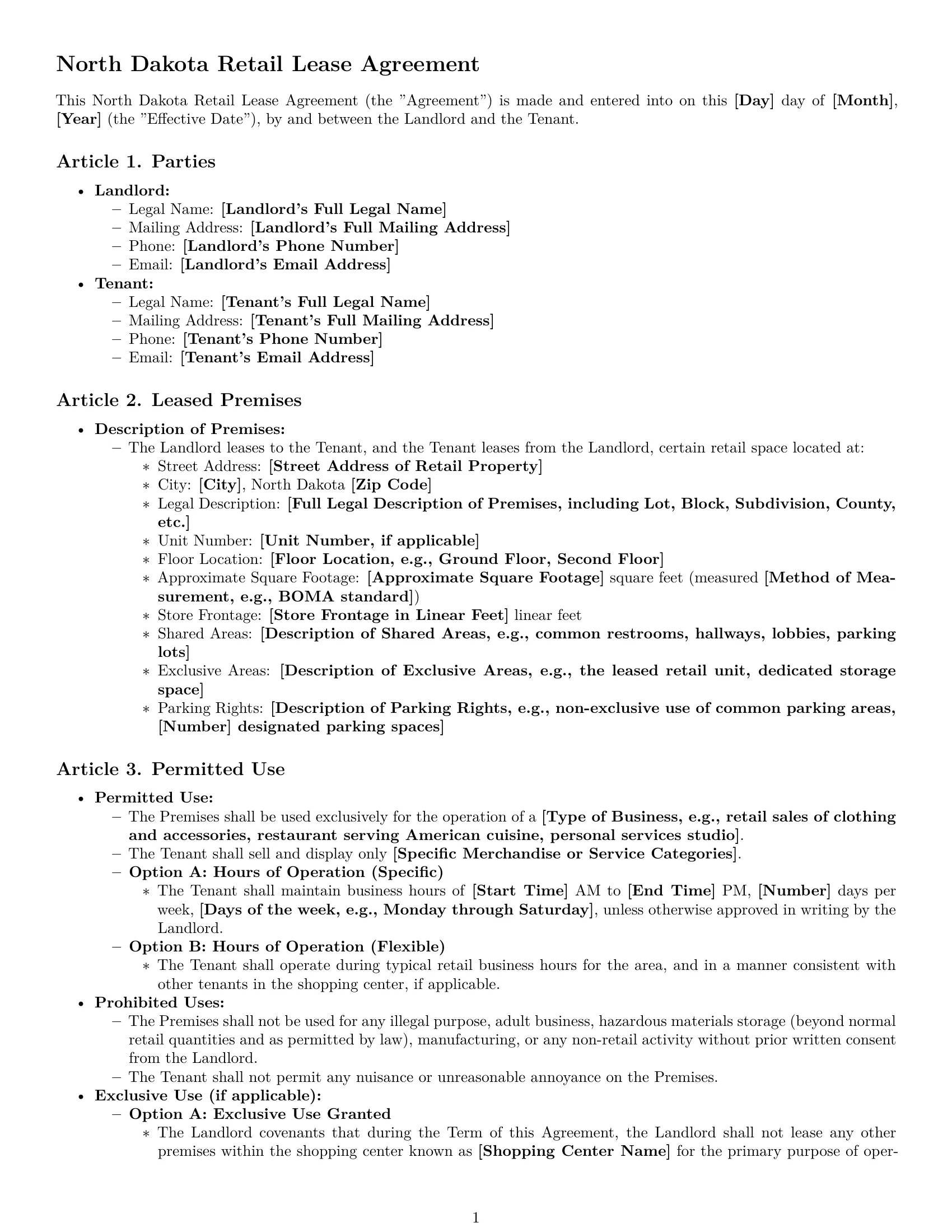 Preview page 1 of Pro North Dakota retail lease agreement template