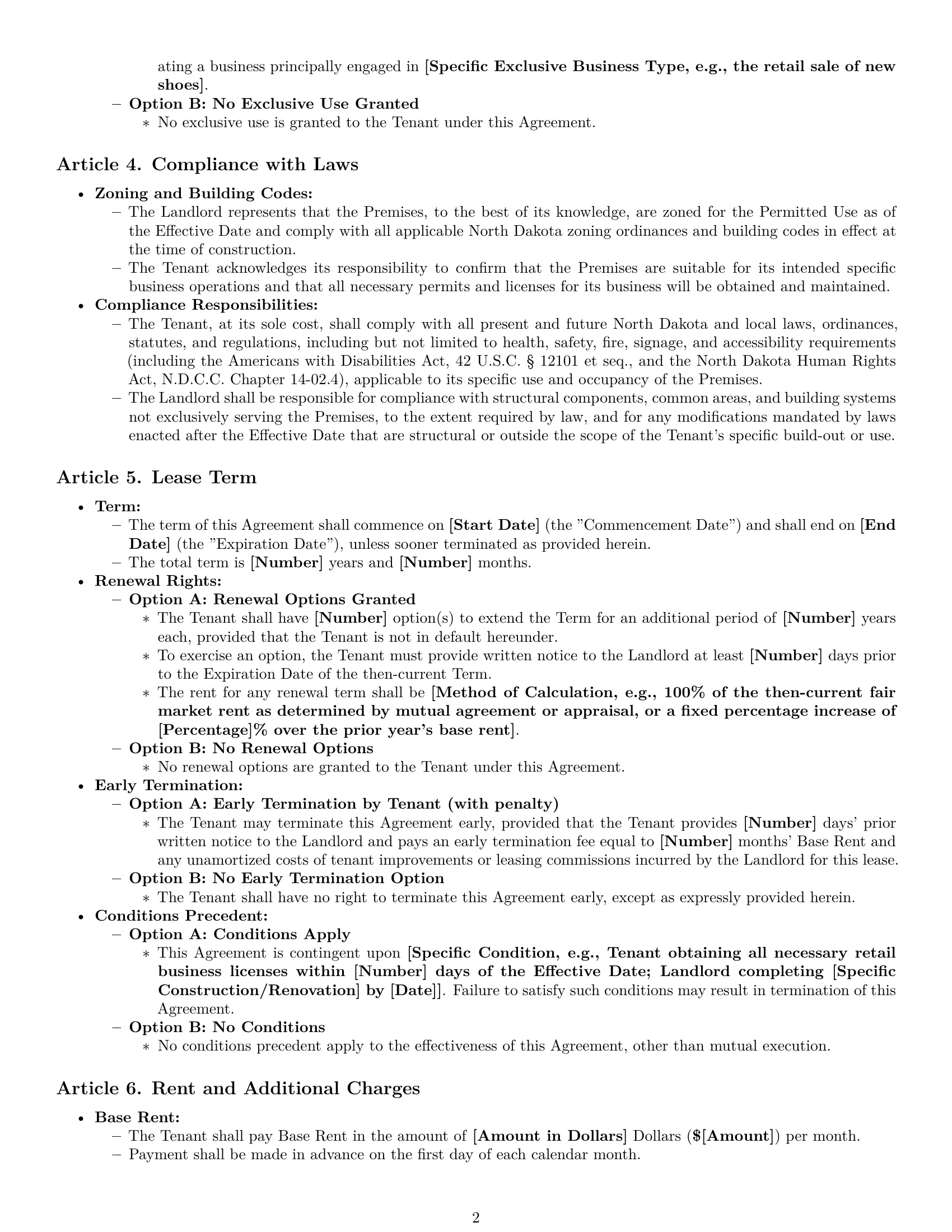 Preview page 2 of Pro North Dakota retail lease agreement template