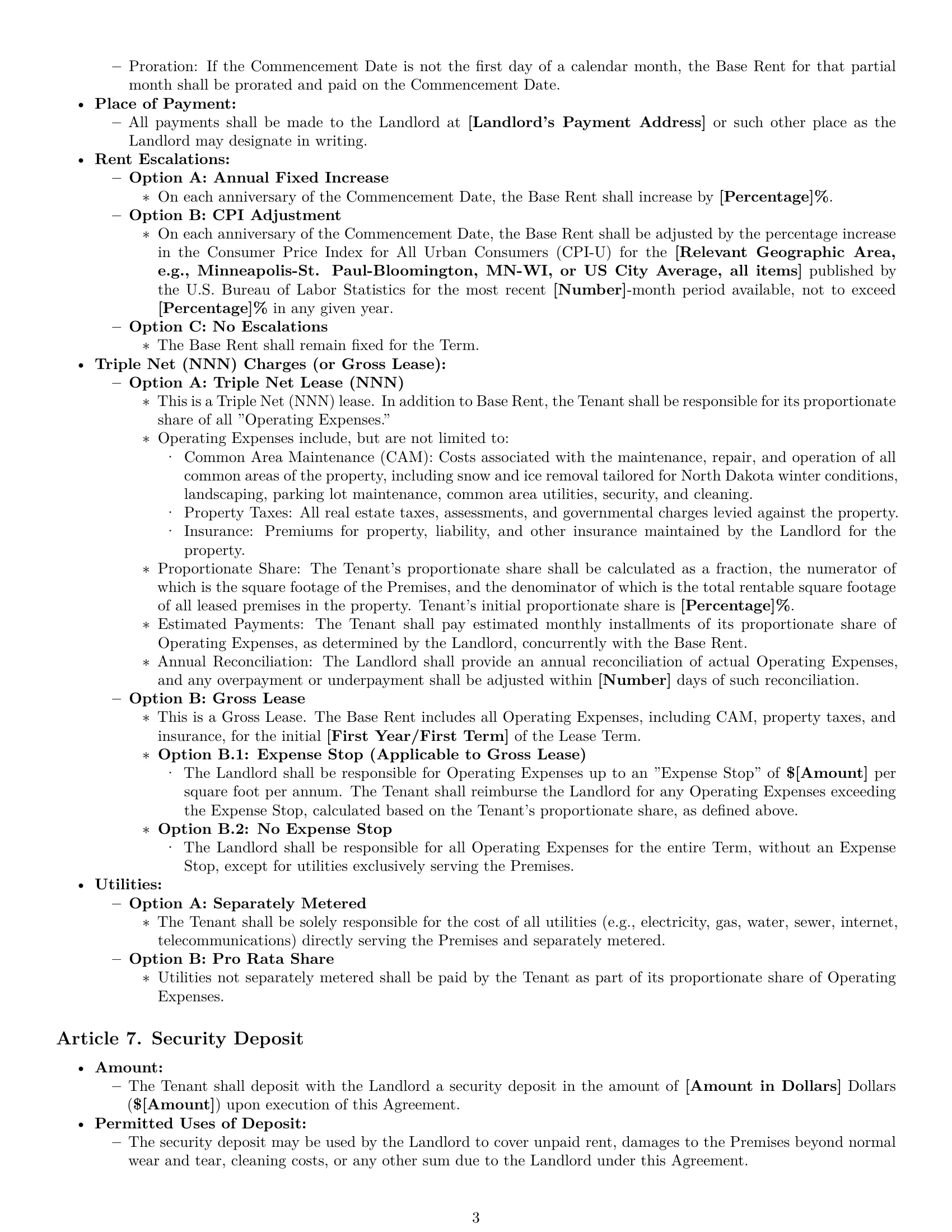 Preview page 3 of Pro North Dakota retail lease agreement template
