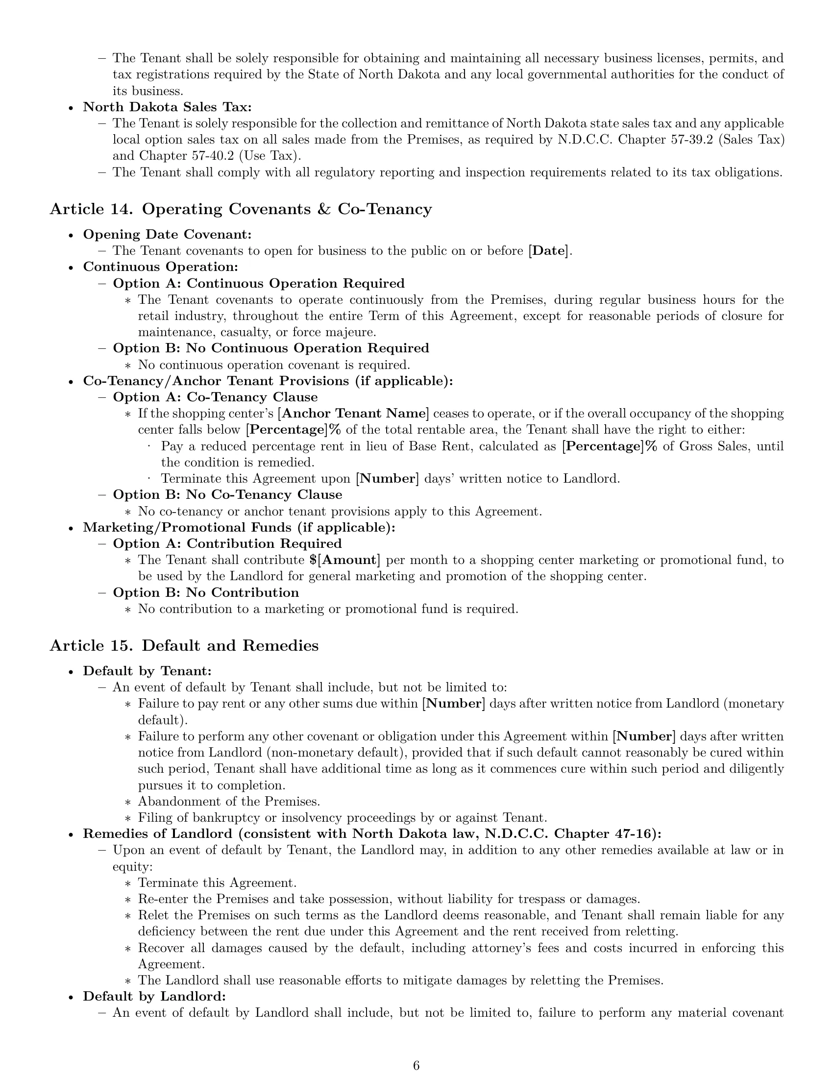 Preview page 6 of Pro North Dakota retail lease agreement template