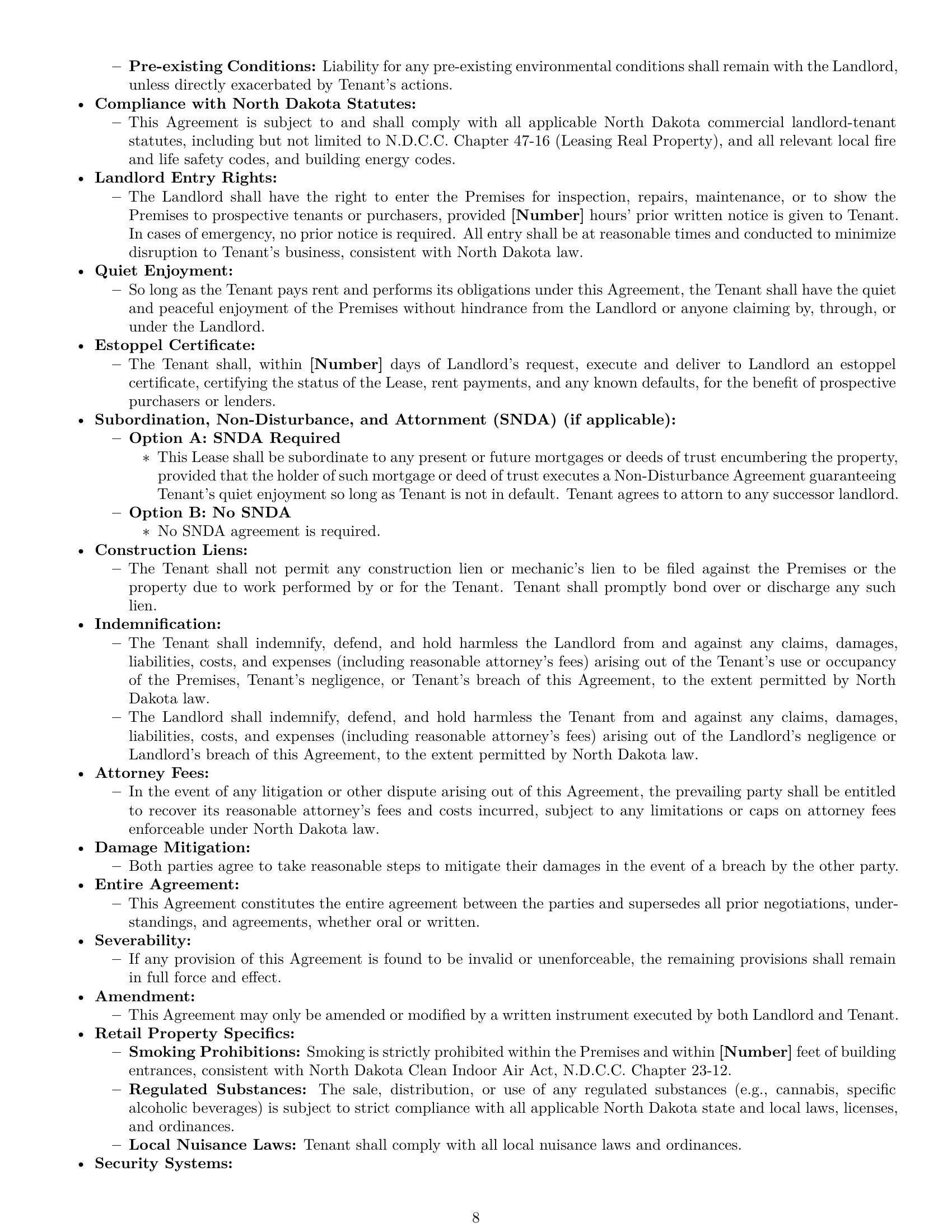 Preview page 8 of Pro North Dakota retail lease agreement template