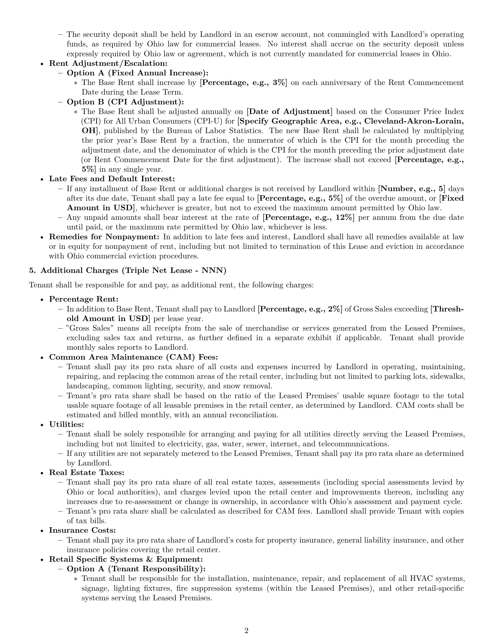 Preview page 2 of Pro Ohio retail lease agreement template