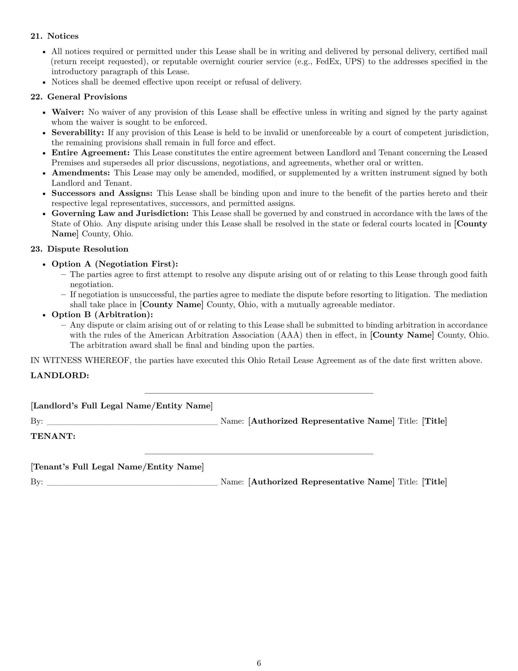 Preview page 6 of Pro Ohio retail lease agreement template
