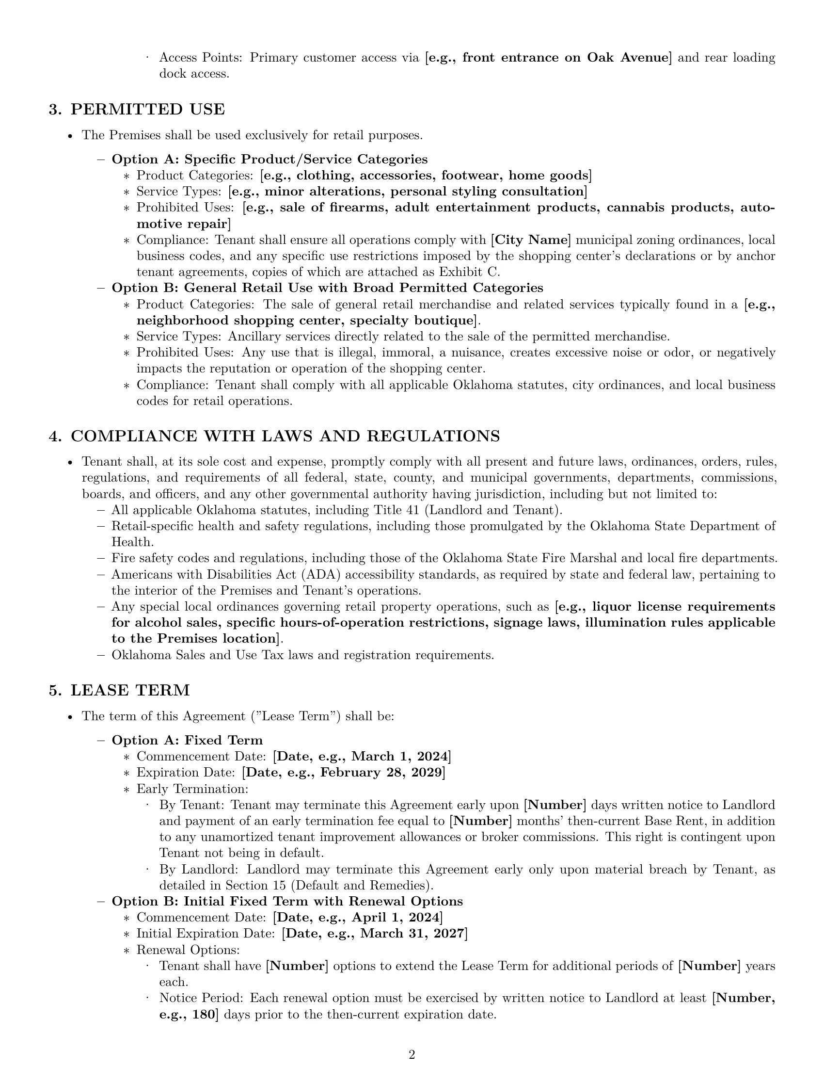 Preview page 2 of Pro Oklahoma retail lease agreement template
