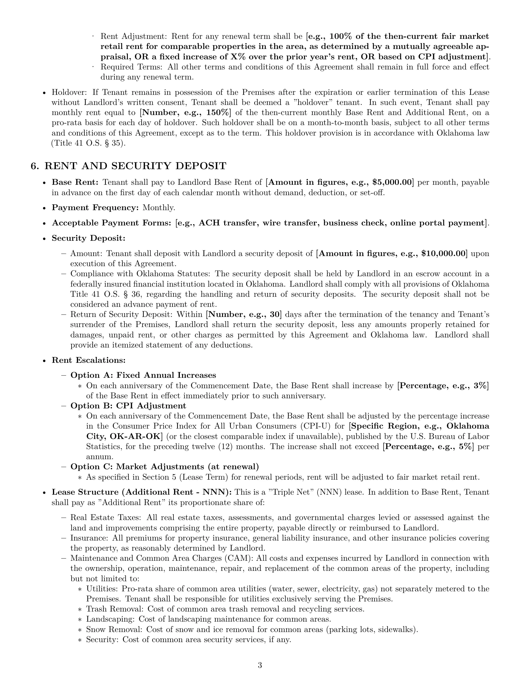 Preview page 3 of Pro Oklahoma retail lease agreement template