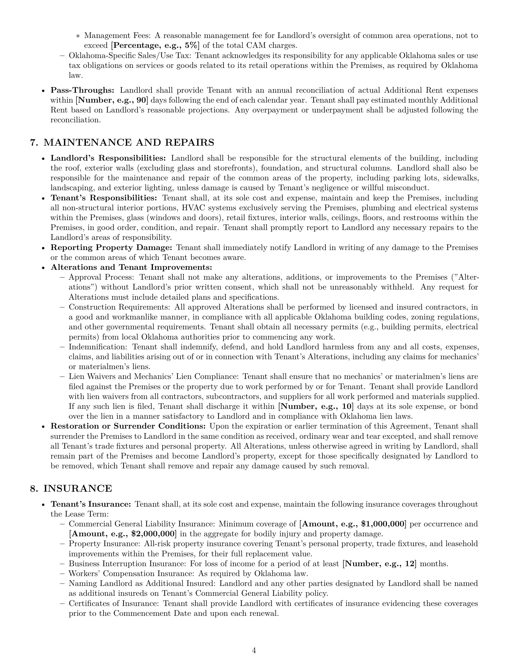 Preview page 4 of Pro Oklahoma retail lease agreement template