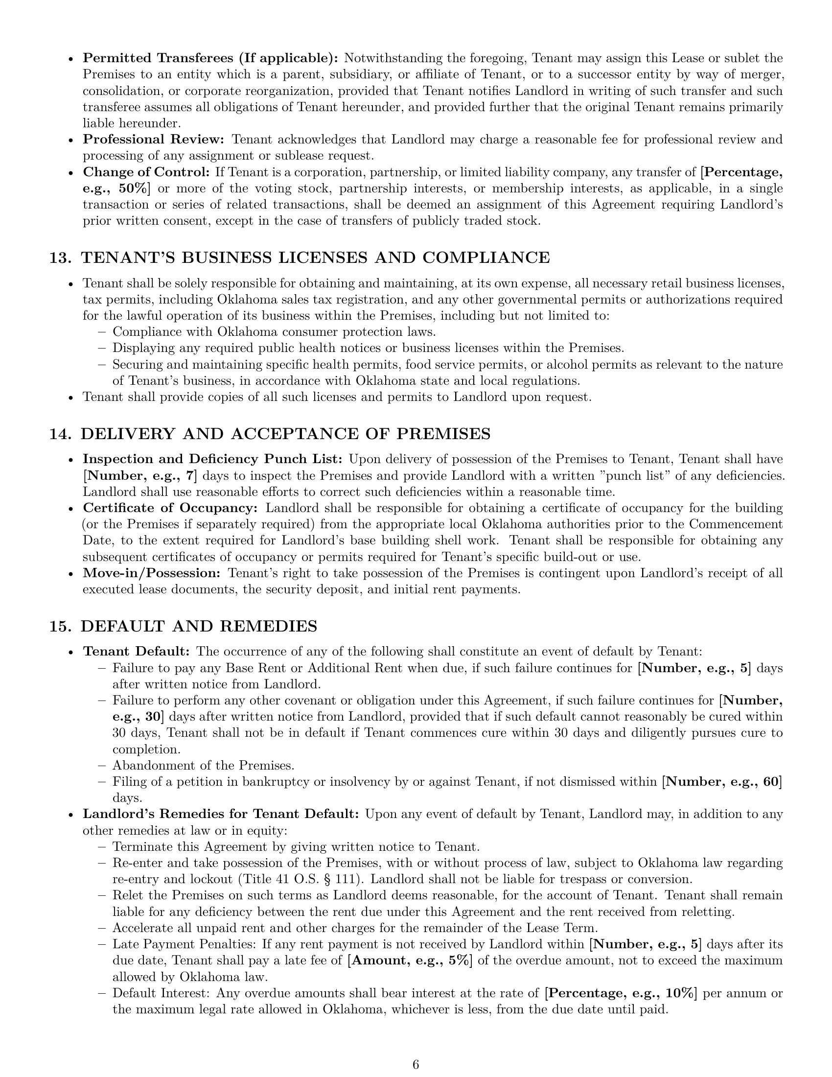 Preview page 6 of Pro Oklahoma retail lease agreement template