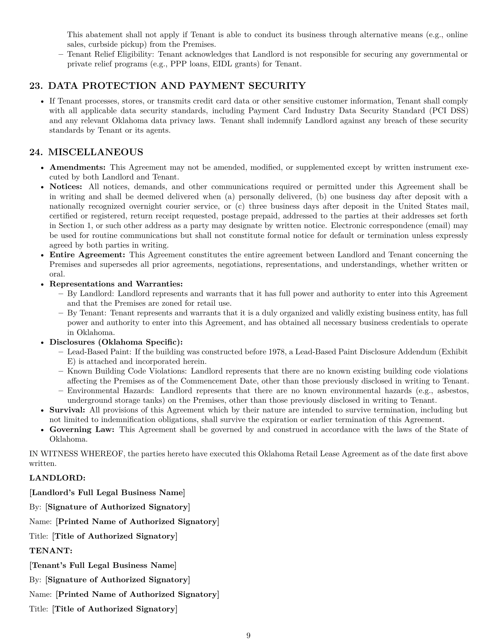 Preview page 9 of Pro Oklahoma retail lease agreement template