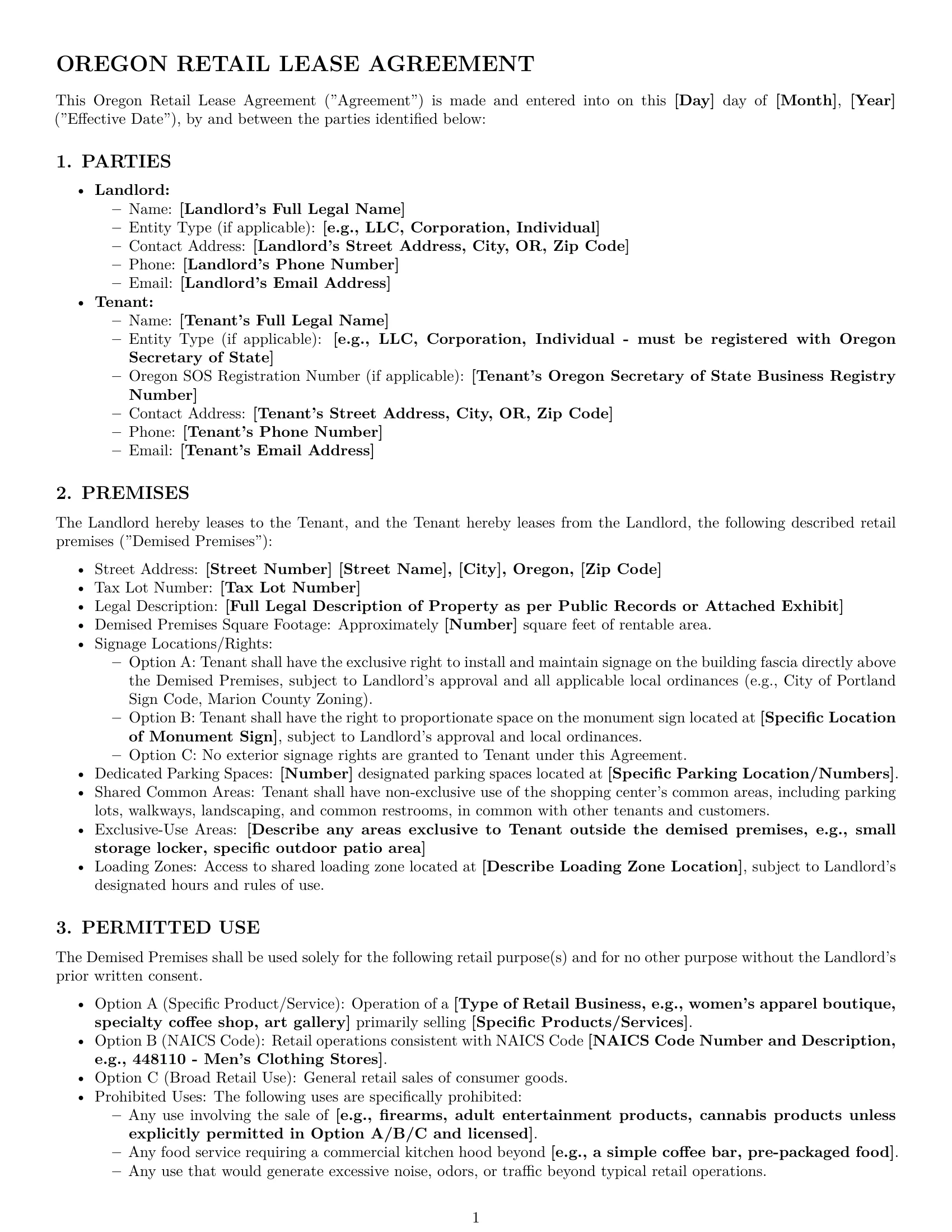 Preview page 1 of Pro Oregon retail lease agreement template