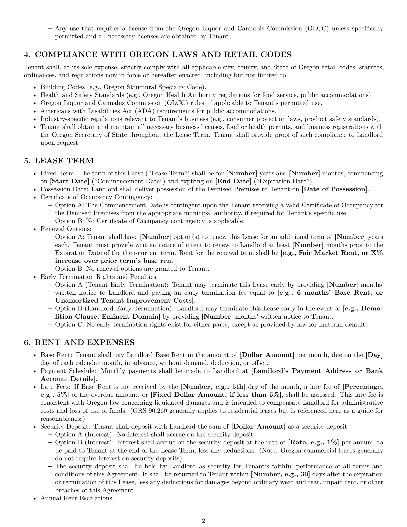 Preview page 2 of Pro Oregon retail lease agreement template