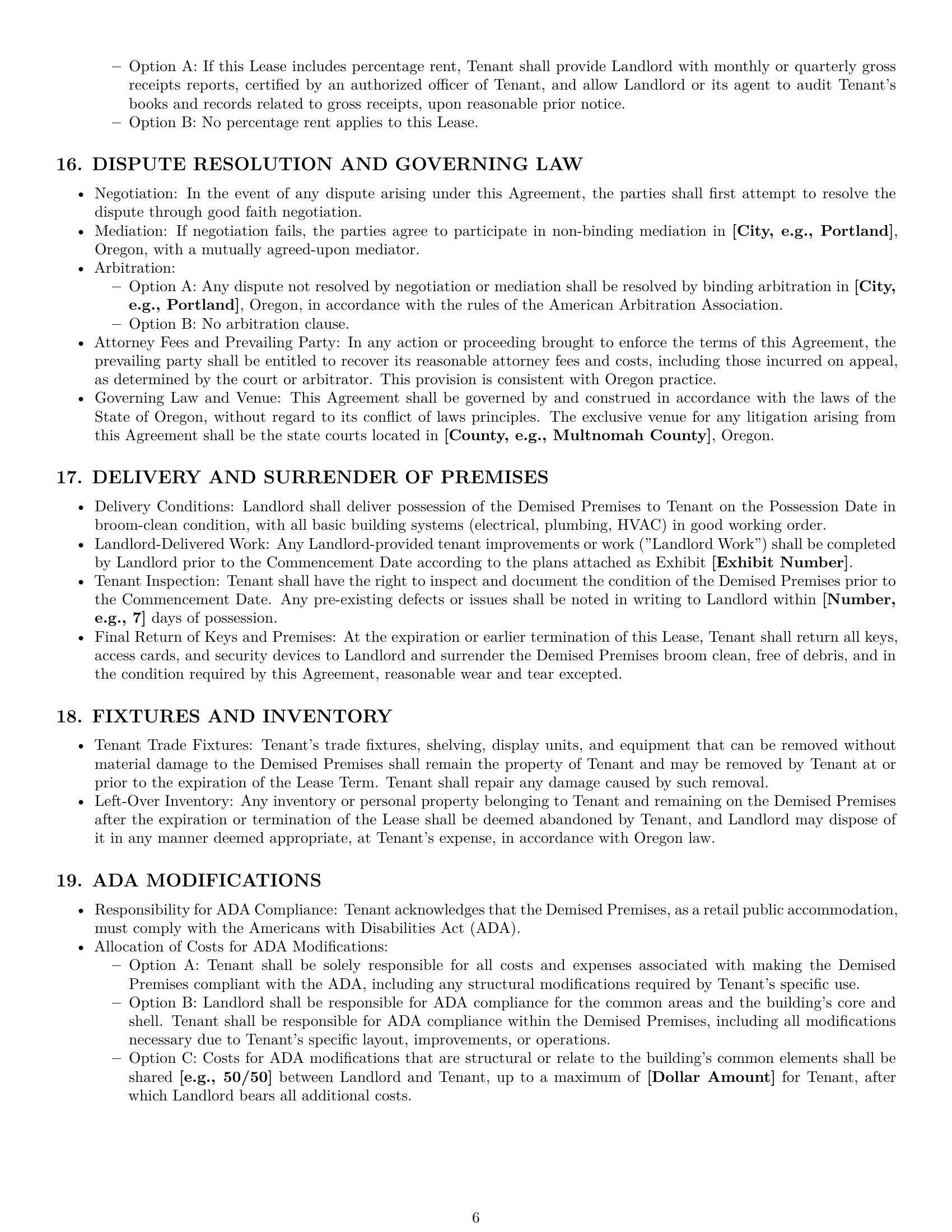 Preview page 6 of Pro Oregon retail lease agreement template