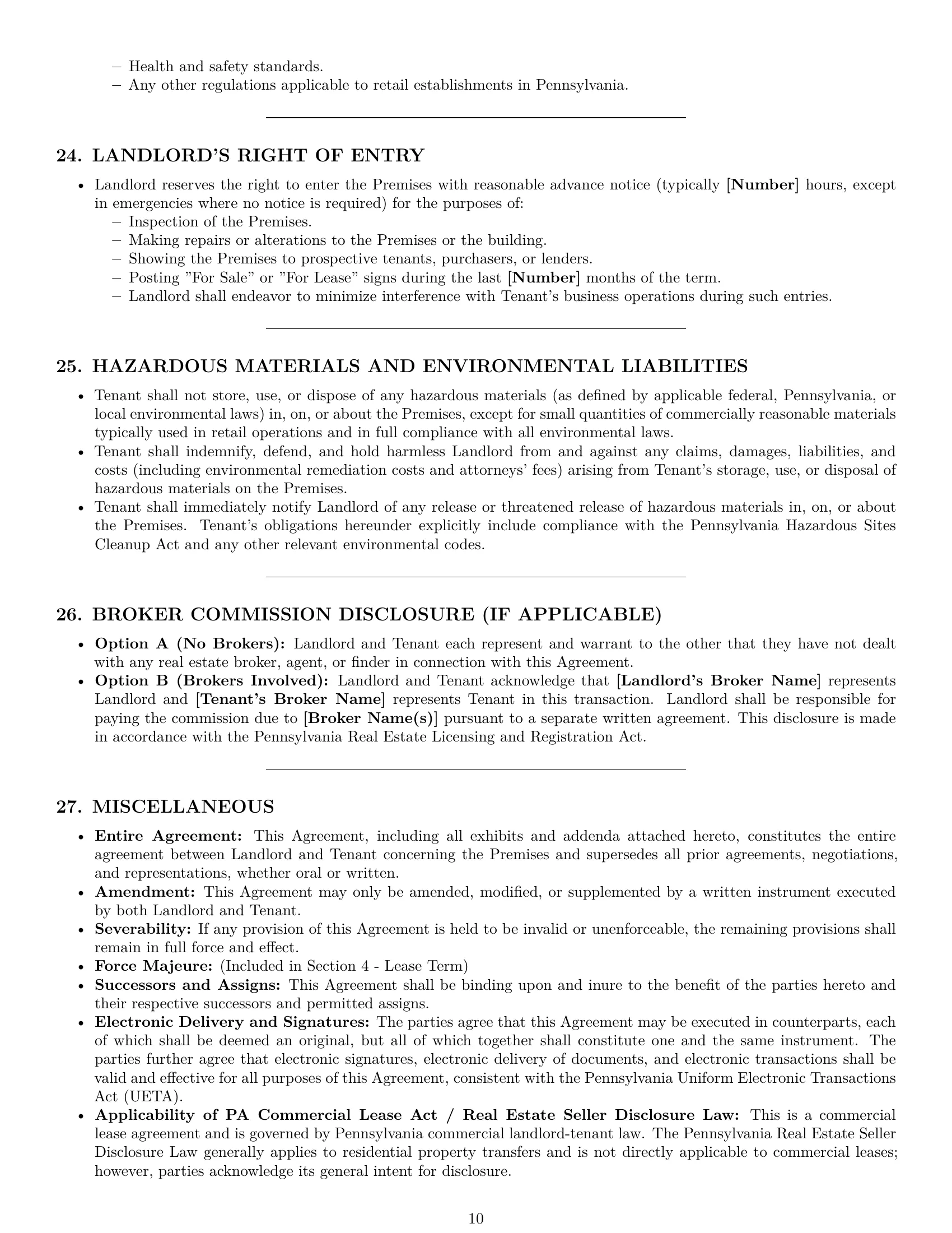 Preview page 10 of Pro Pennsylvania retail lease agreement template