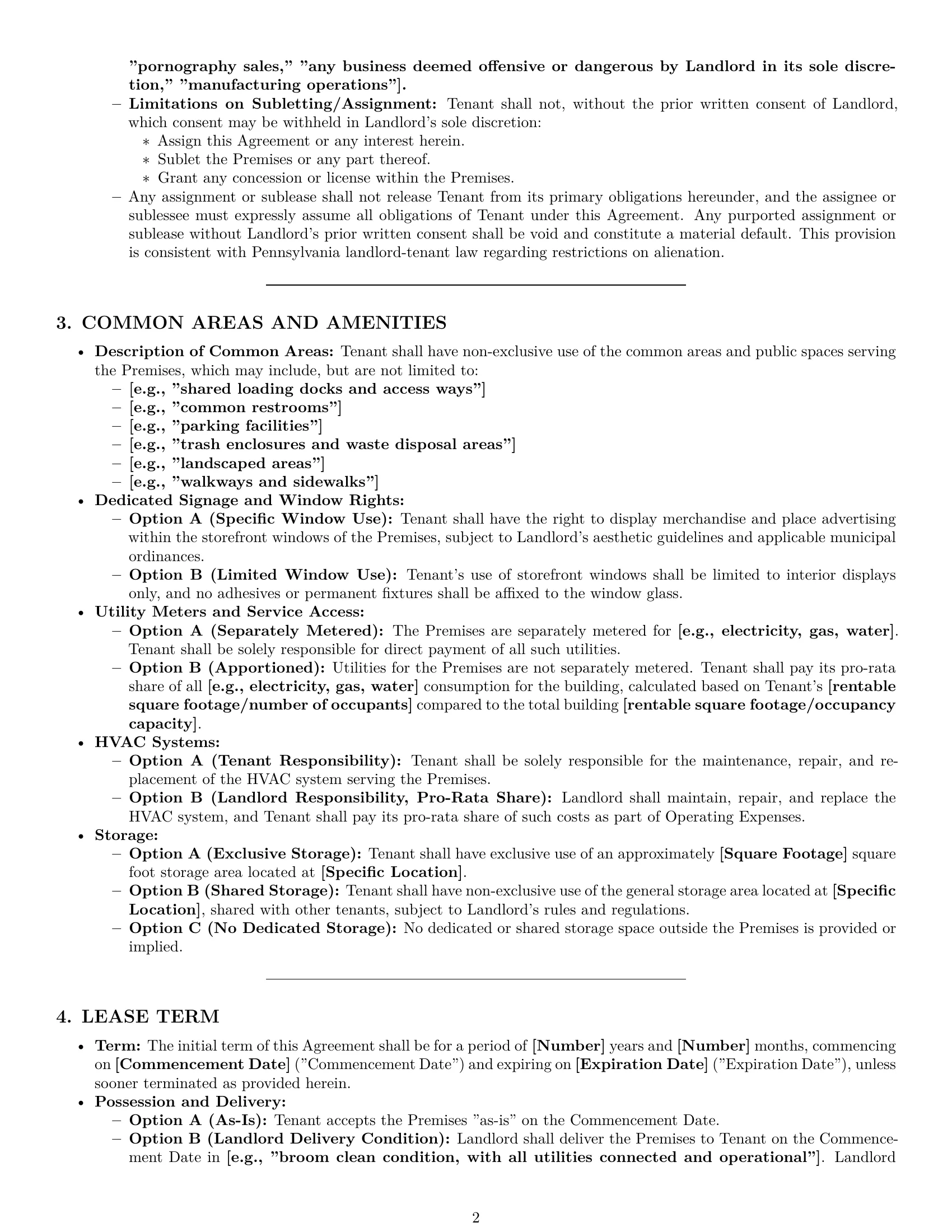 Preview page 2 of Pro Pennsylvania retail lease agreement template