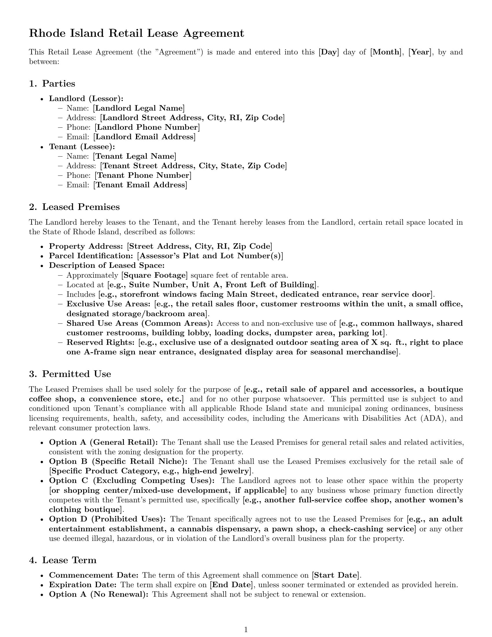 Preview page 1 of Pro Rhode Island retail lease agreement template