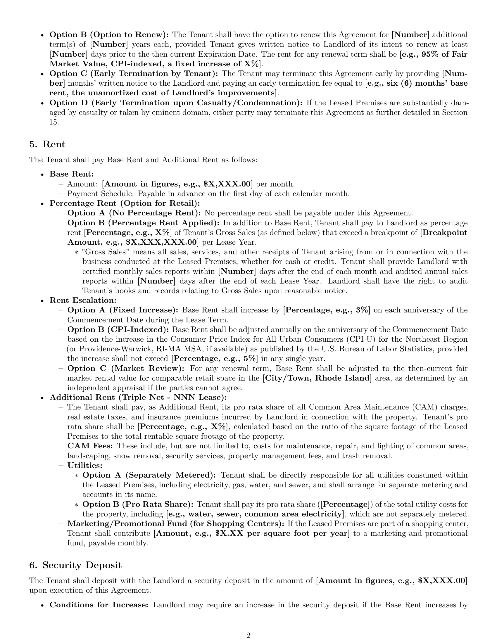 Preview page 2 of Pro Rhode Island retail lease agreement template