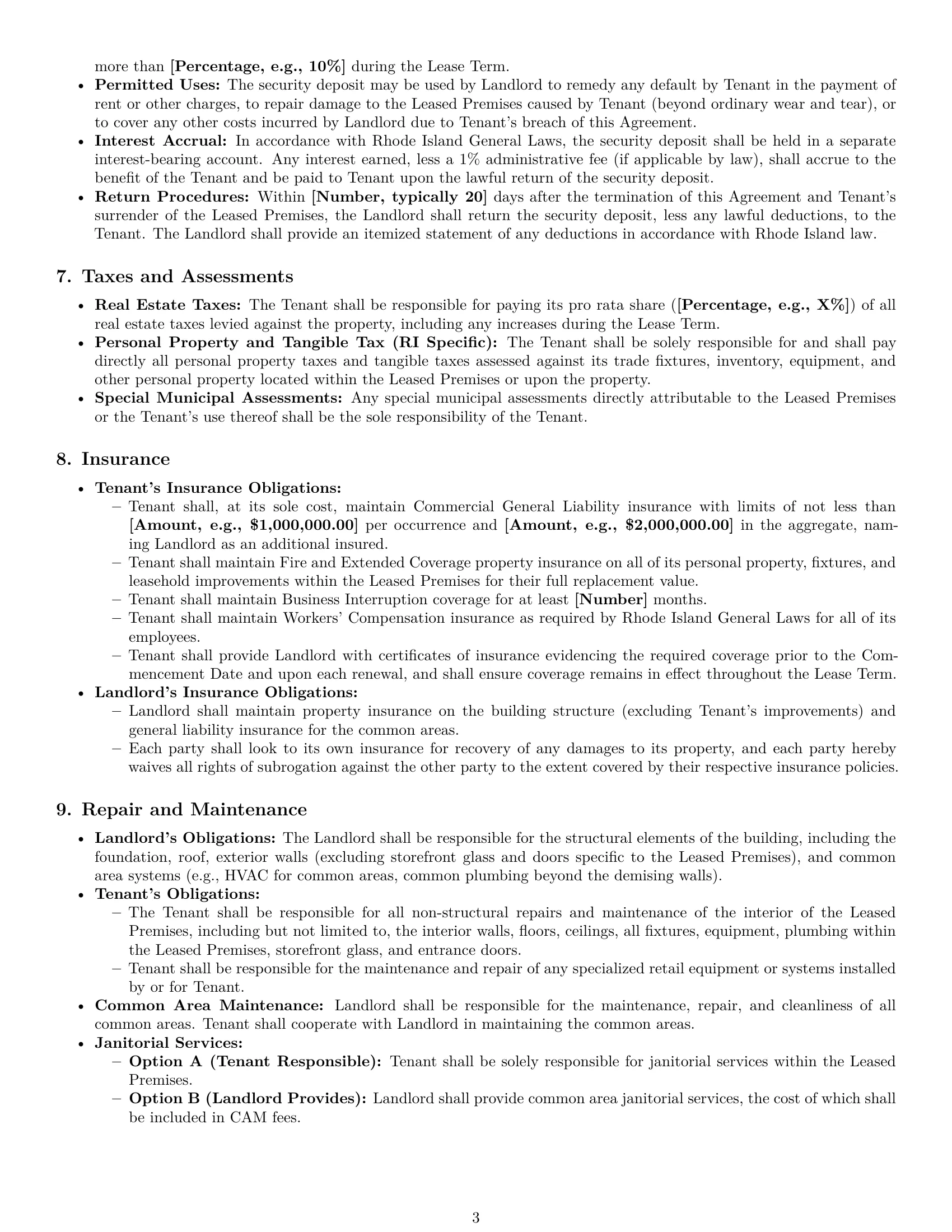Preview page 3 of Pro Rhode Island retail lease agreement template