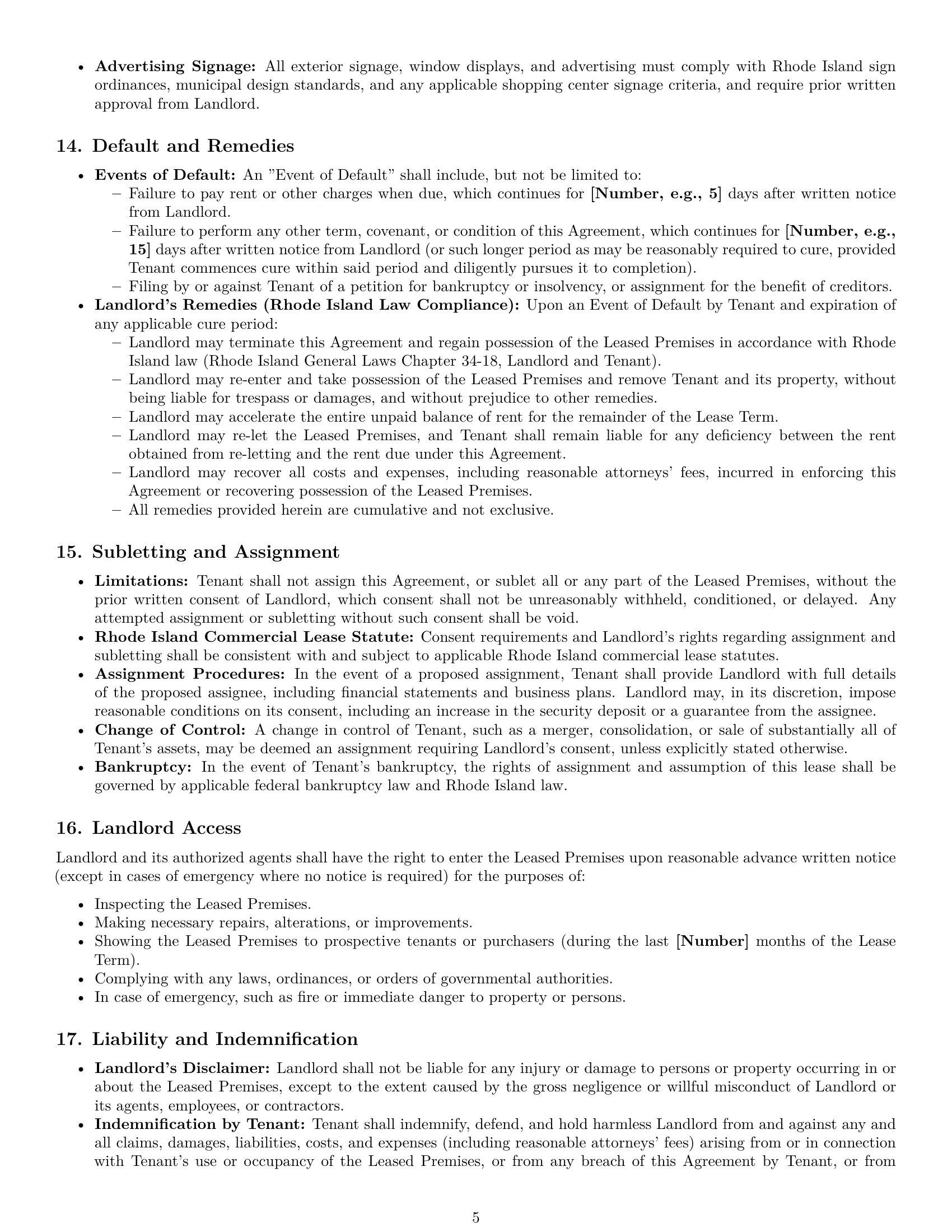 Preview page 5 of Pro Rhode Island retail lease agreement template
