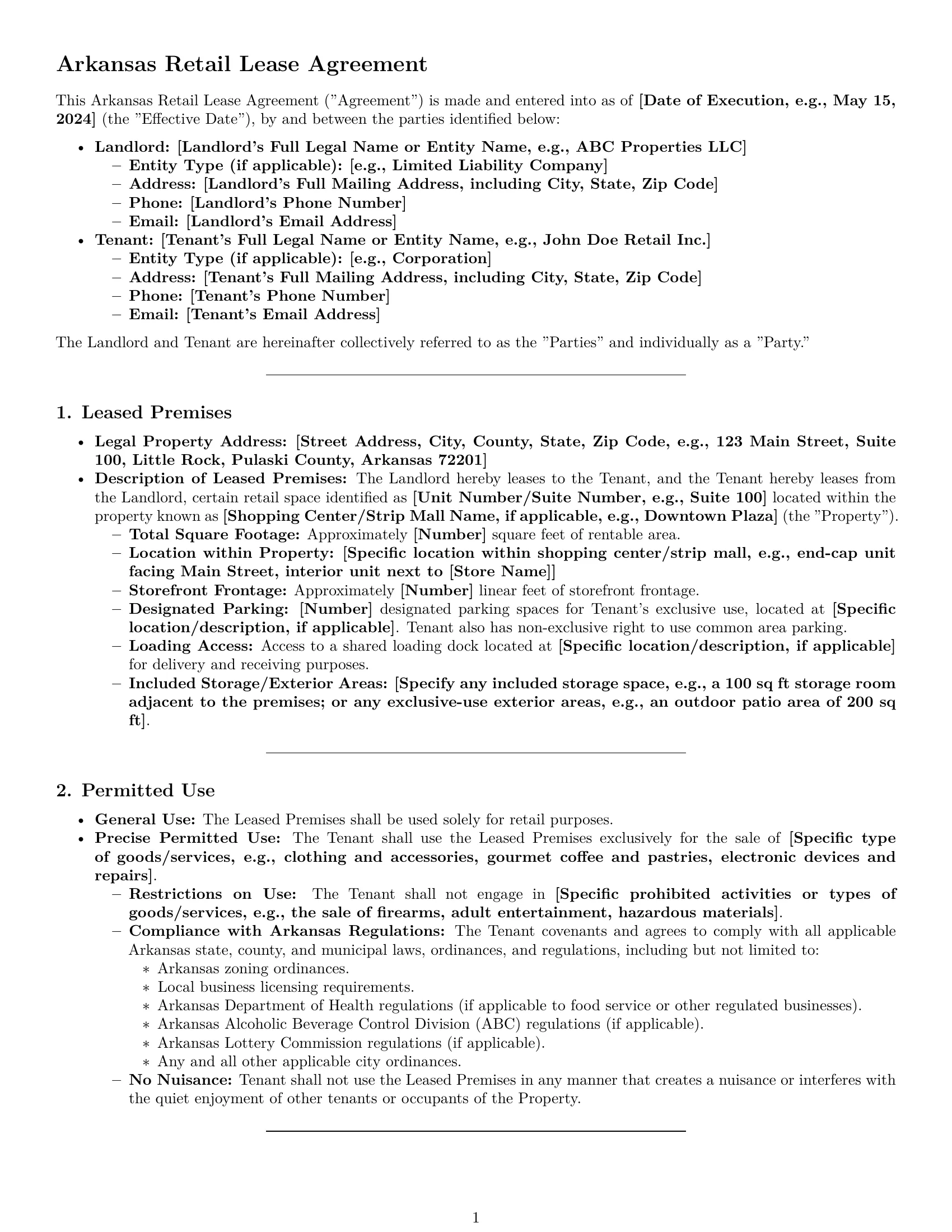 Preview page 1 of Pro Arkansas retail lease agreement template