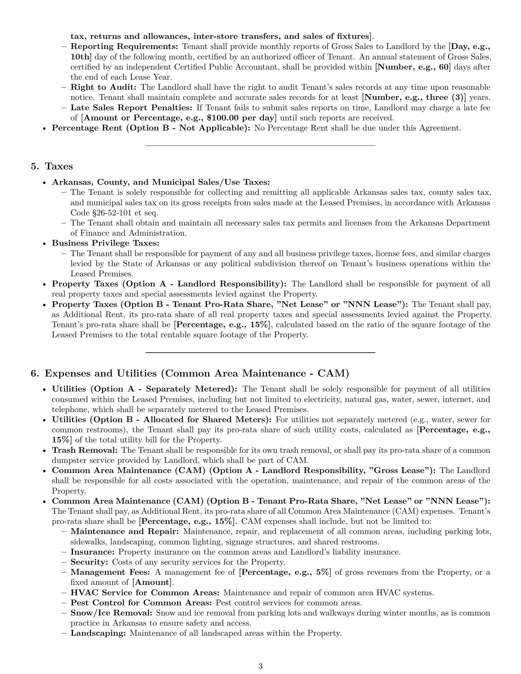 Preview page 3 of Pro Arkansas retail lease agreement template