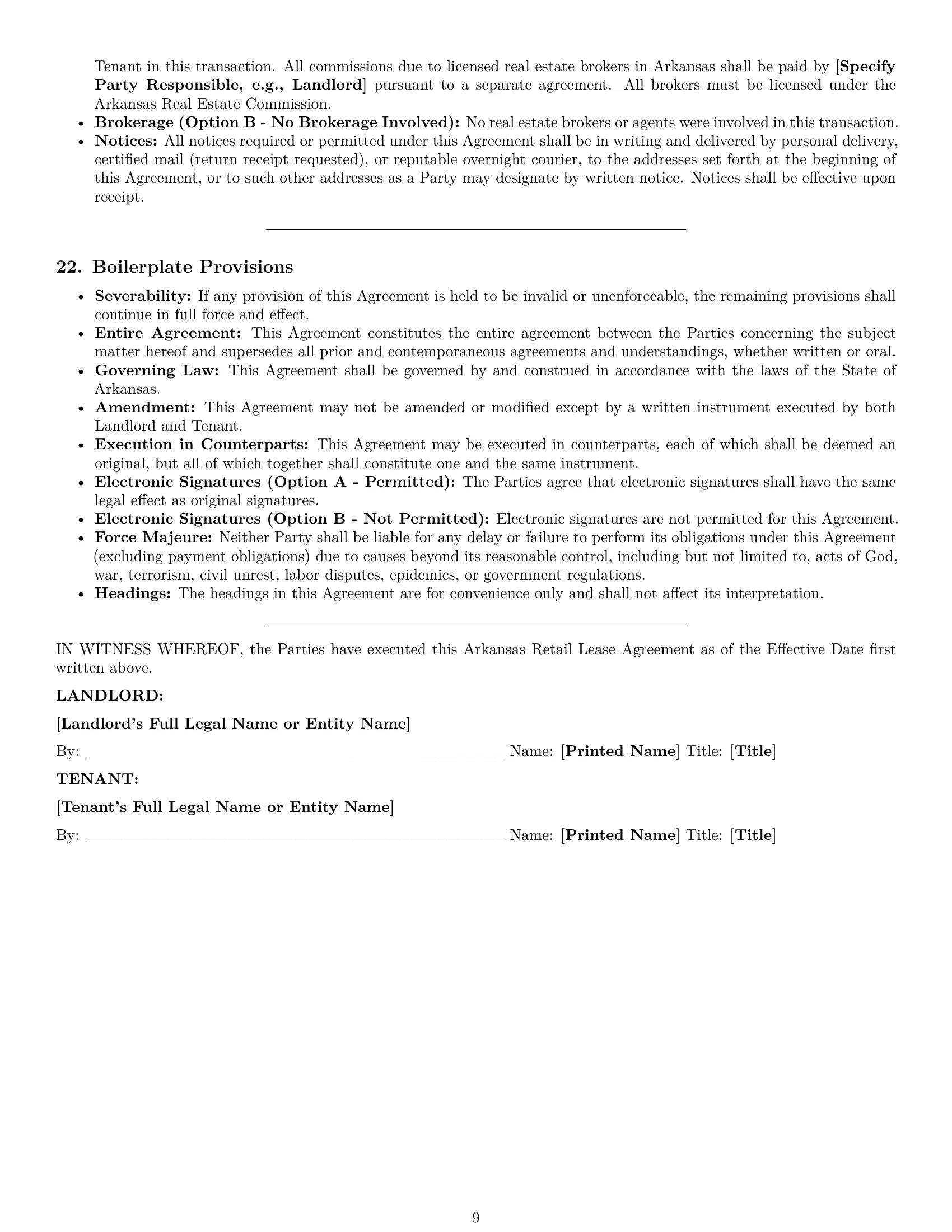 Preview page 9 of Pro Arkansas retail lease agreement template