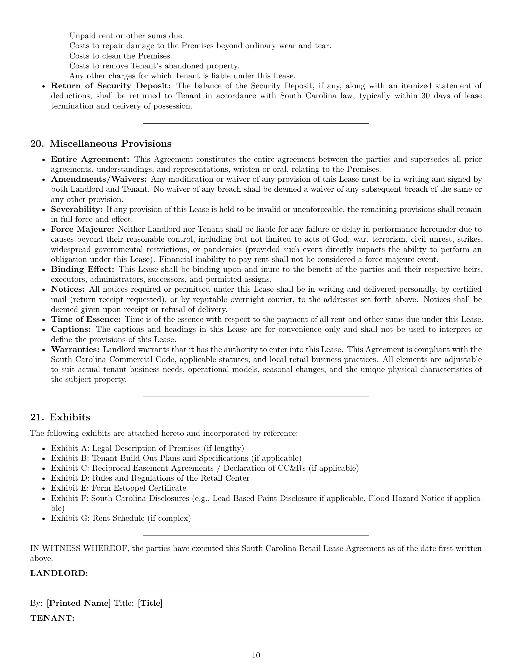 Preview page 10 of Pro South Carolina retail lease agreement template