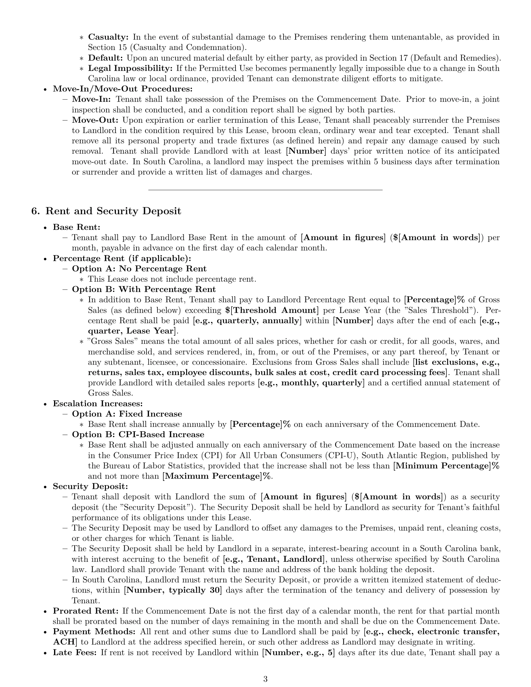 Preview page 3 of Pro South Carolina retail lease agreement template