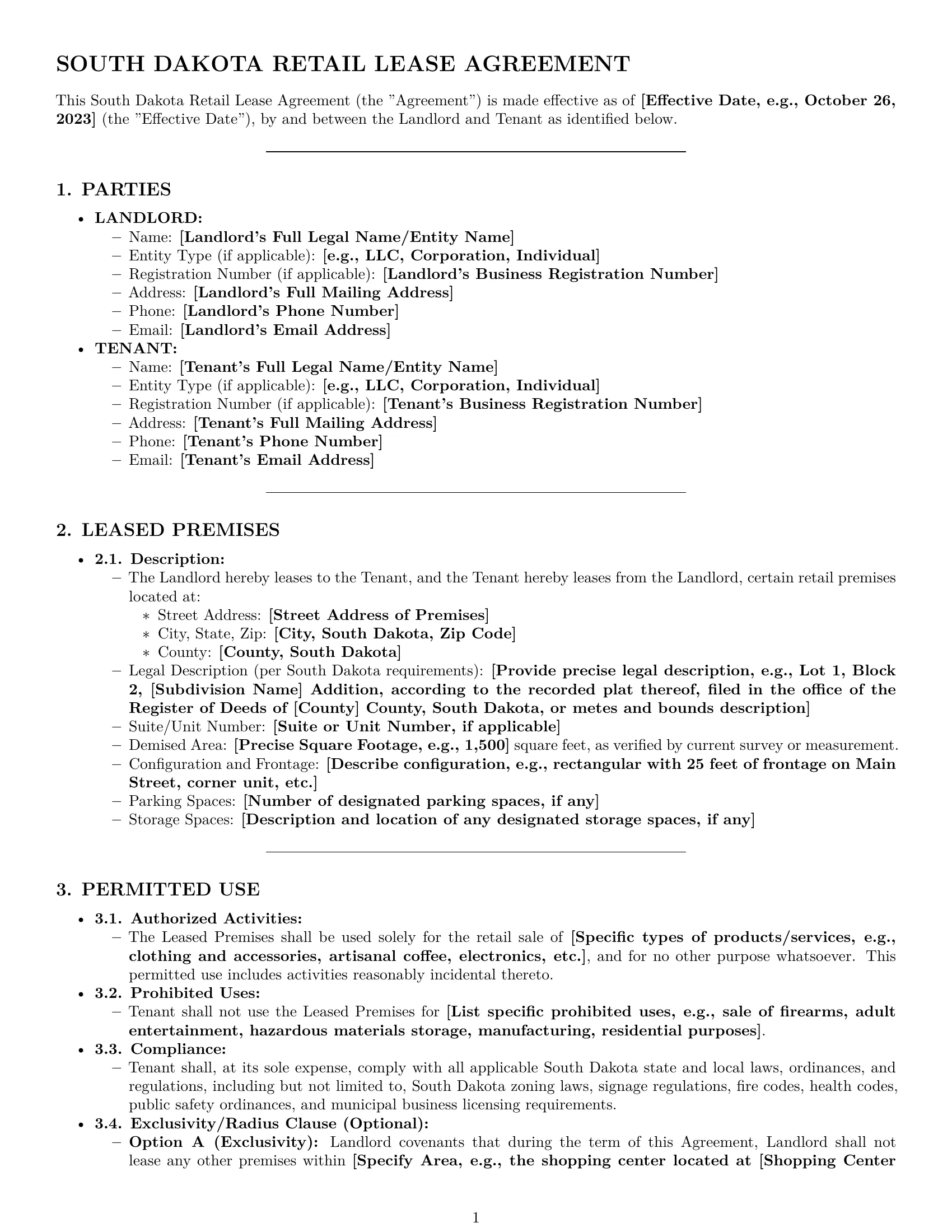 Preview page 1 of Pro South Dakota retail lease agreement template
