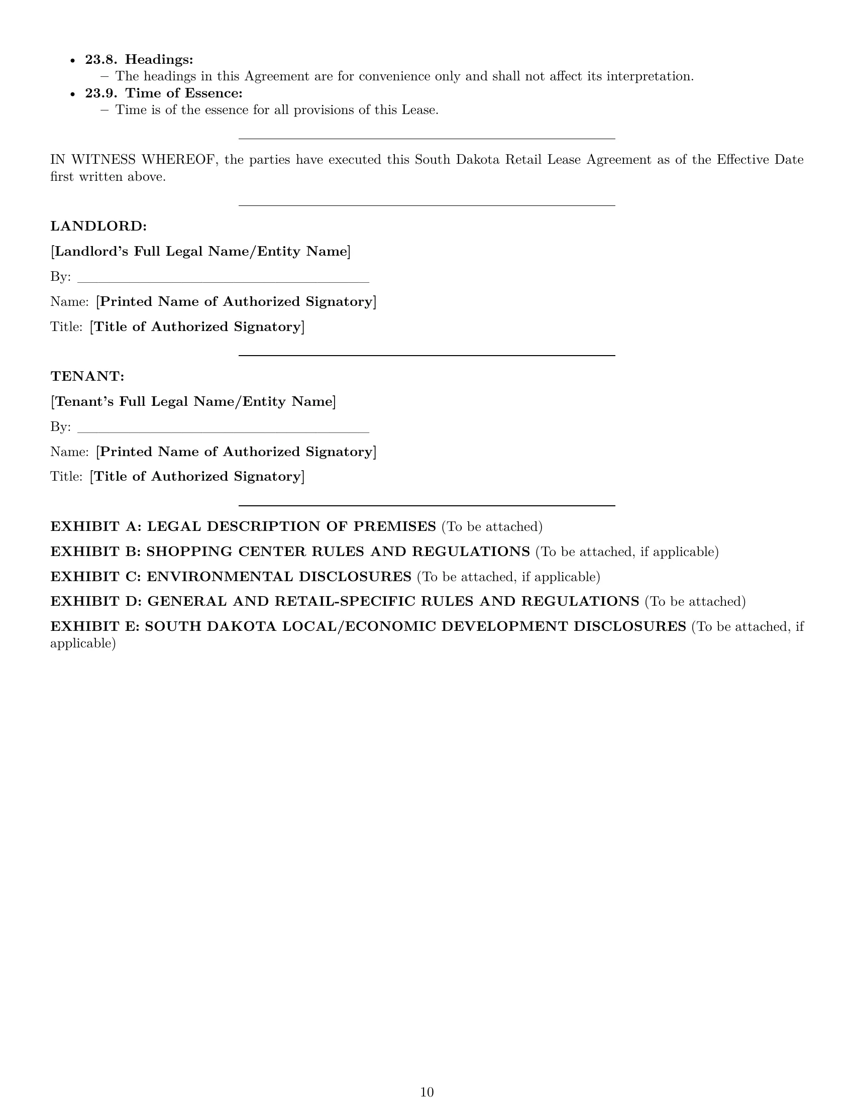 Preview page 10 of Pro South Dakota retail lease agreement template