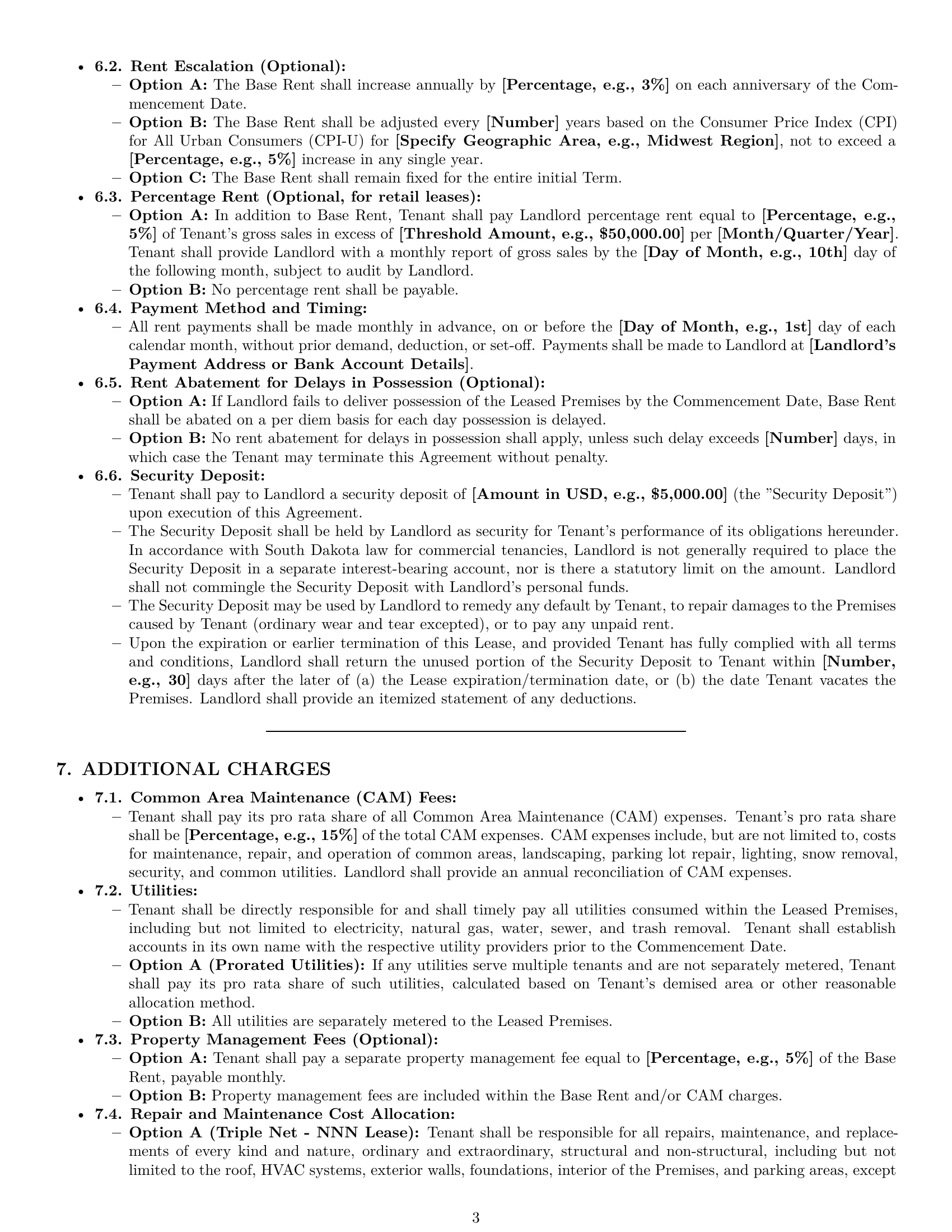 Preview page 3 of Pro South Dakota retail lease agreement template