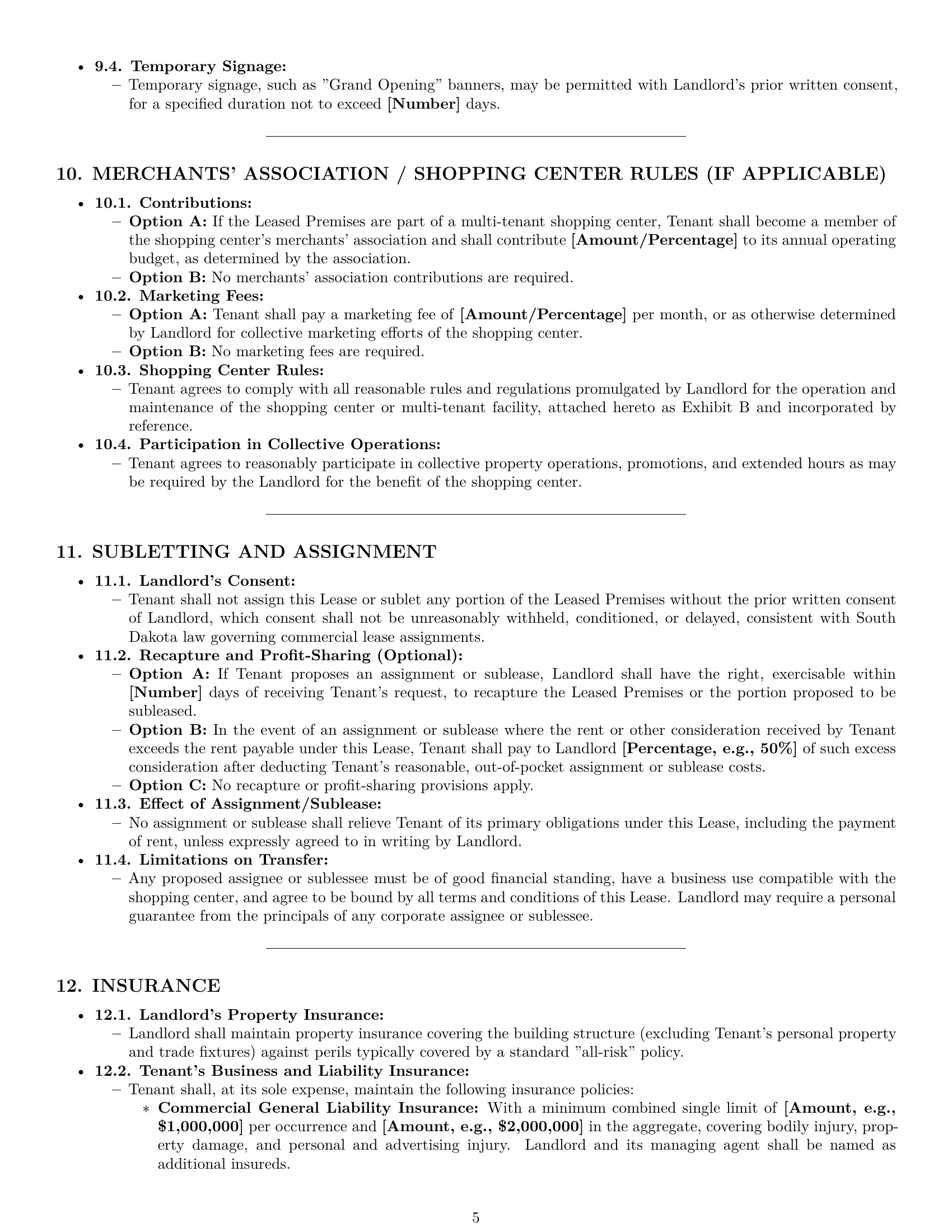 Preview page 5 of Pro South Dakota retail lease agreement template