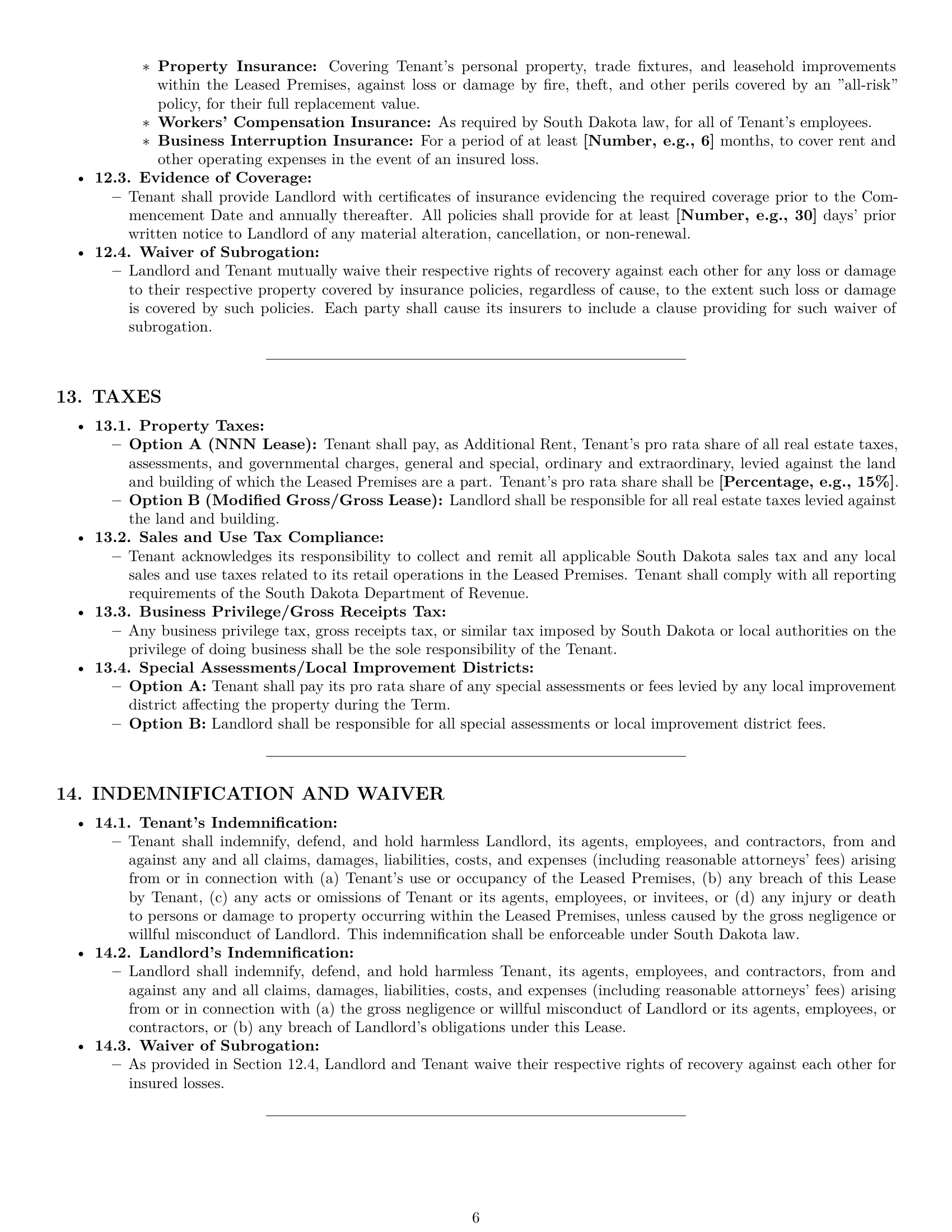 Preview page 6 of Pro South Dakota retail lease agreement template