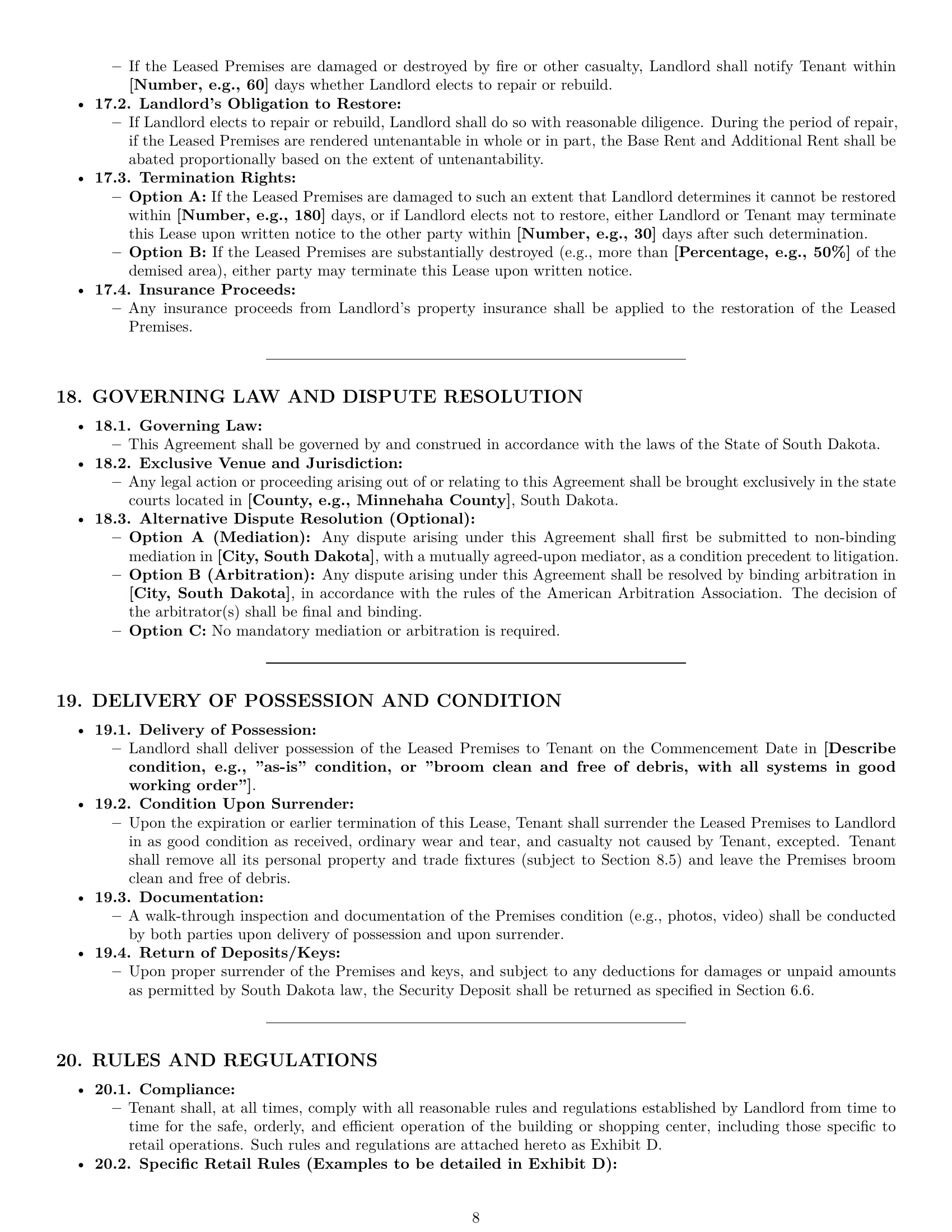 Preview page 8 of Pro South Dakota retail lease agreement template